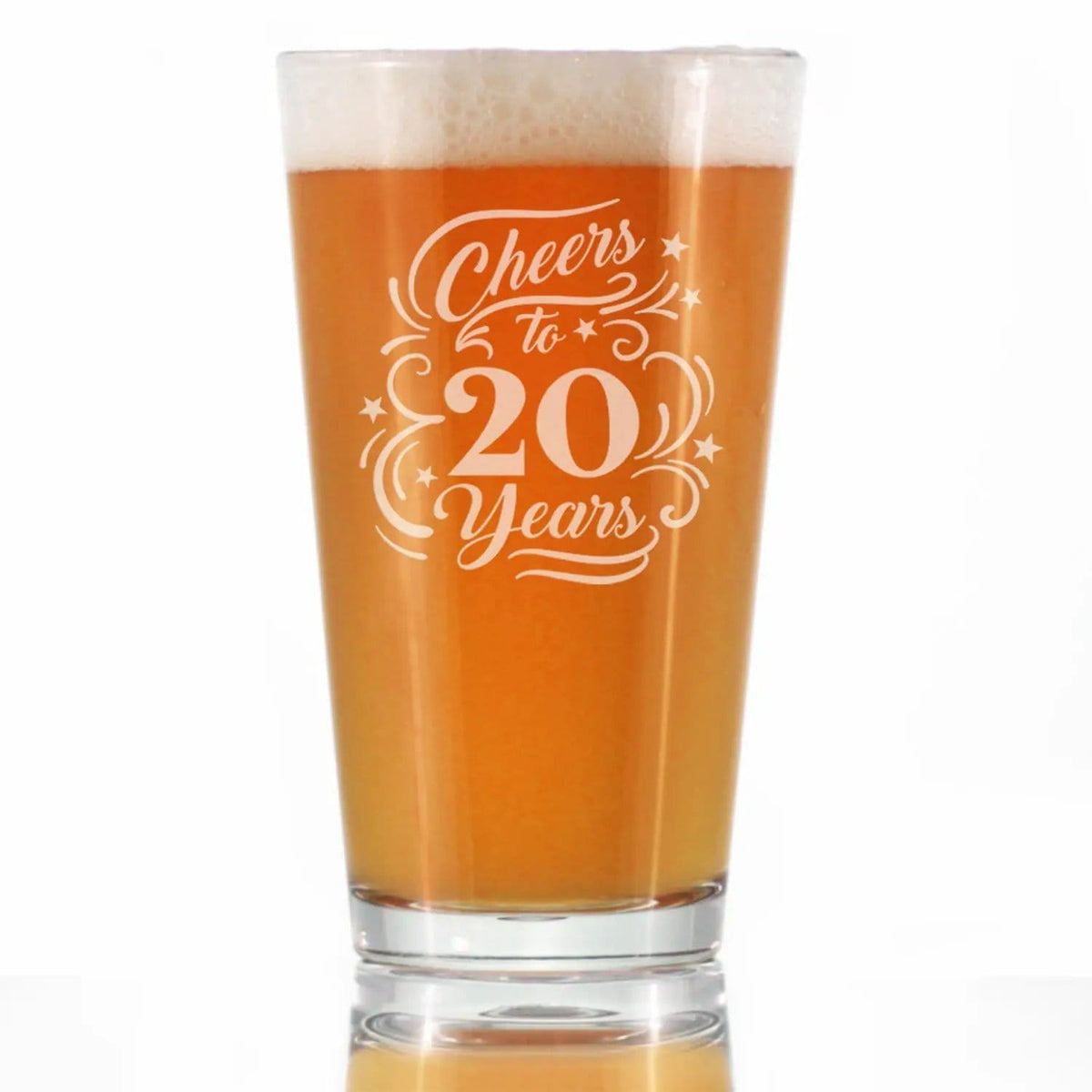 Etched Pint Glass | 16 oz Beer Glass | Dishwasher Safe | Cheers to 20 Years