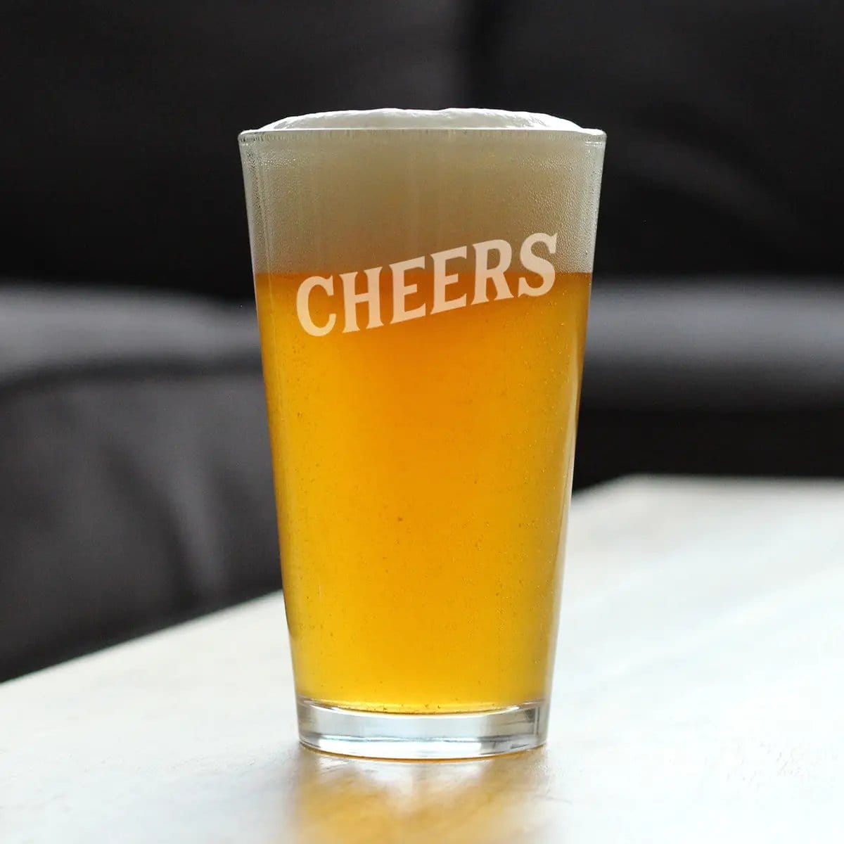 Etched Pint Glass | 16 oz Beer Glass | Dishwasher Safe | Cheers