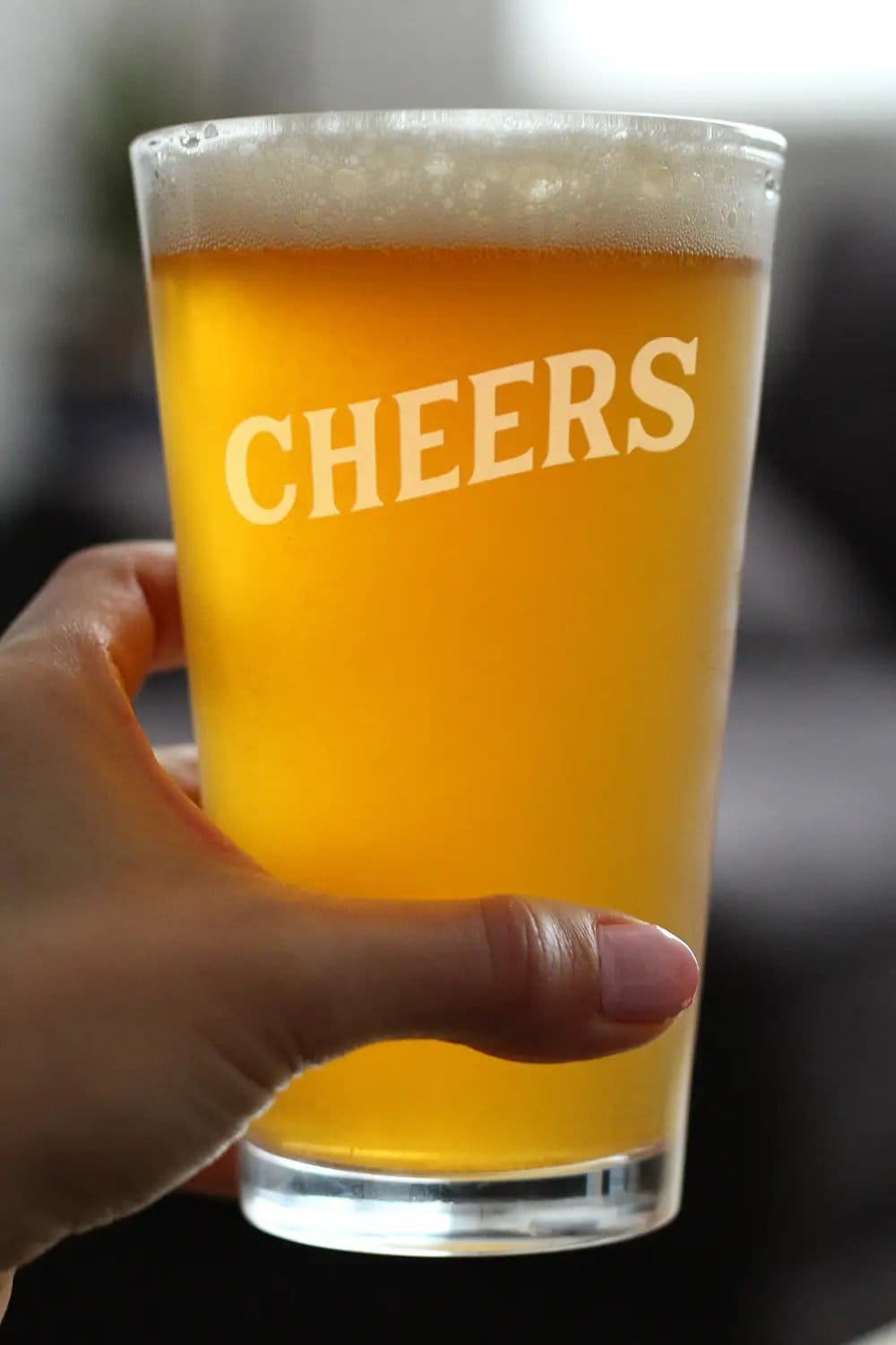 Etched Pint Glass | 16 oz Beer Glass | Dishwasher Safe | Cheers