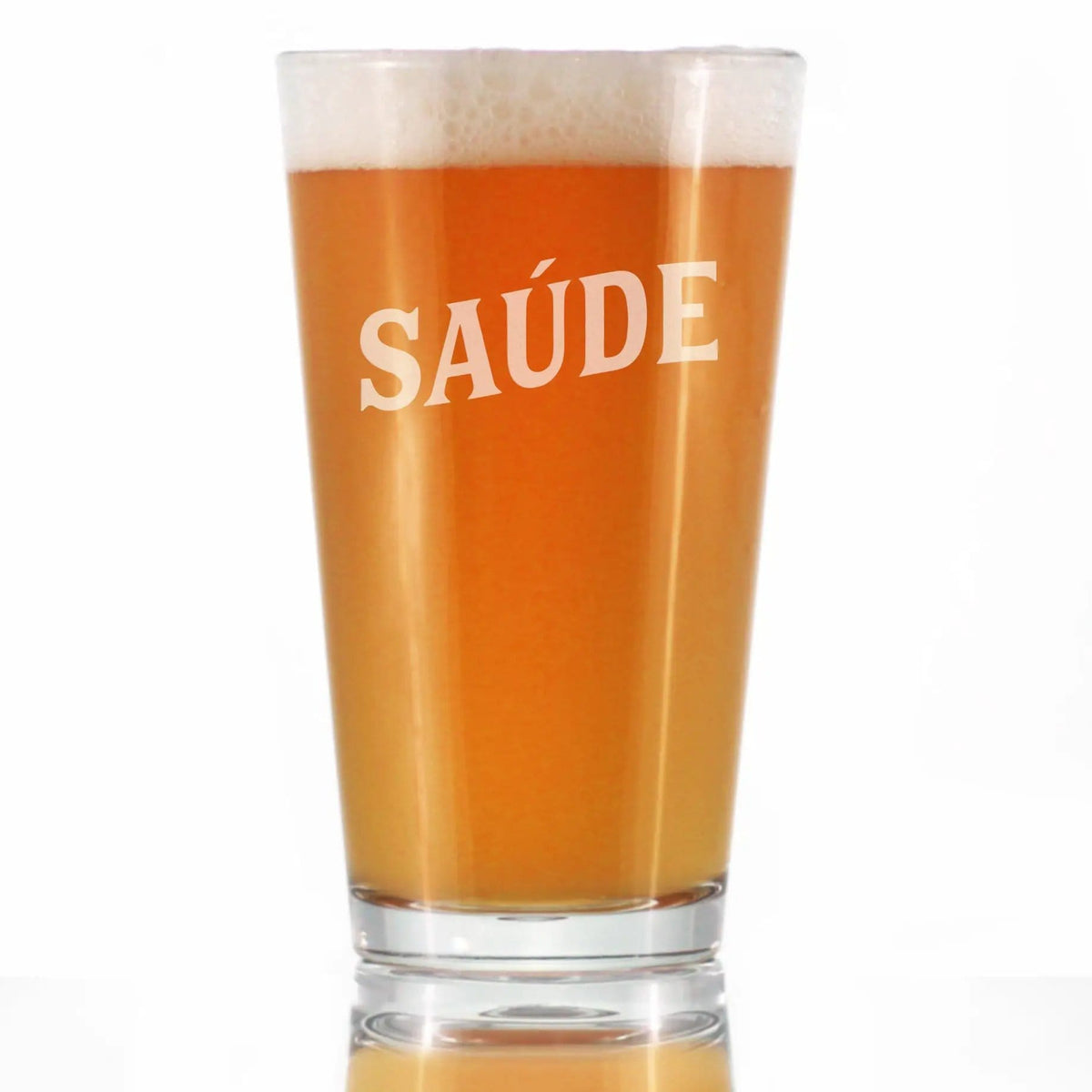 Etched Pint Glass | 16 oz Beer Glass | Dishwasher Safe | Saude - Portuguese Cheers