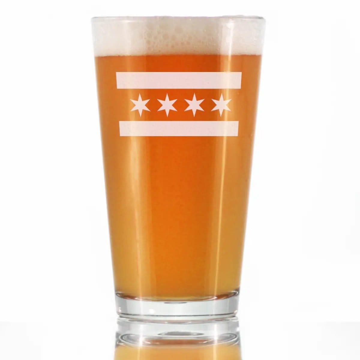 Etched Pint Glass | 16 oz Beer Glass | Dishwasher Safe | Chicago Flag Fun