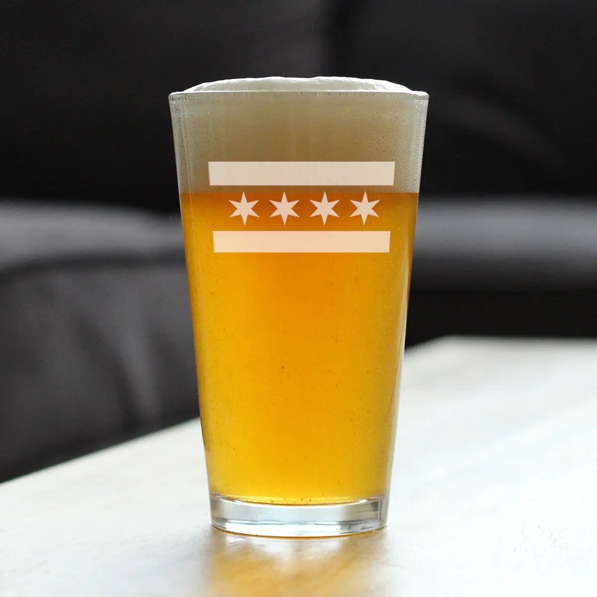 Etched Pint Glass | 16 oz Beer Glass | Dishwasher Safe | Chicago Flag Fun