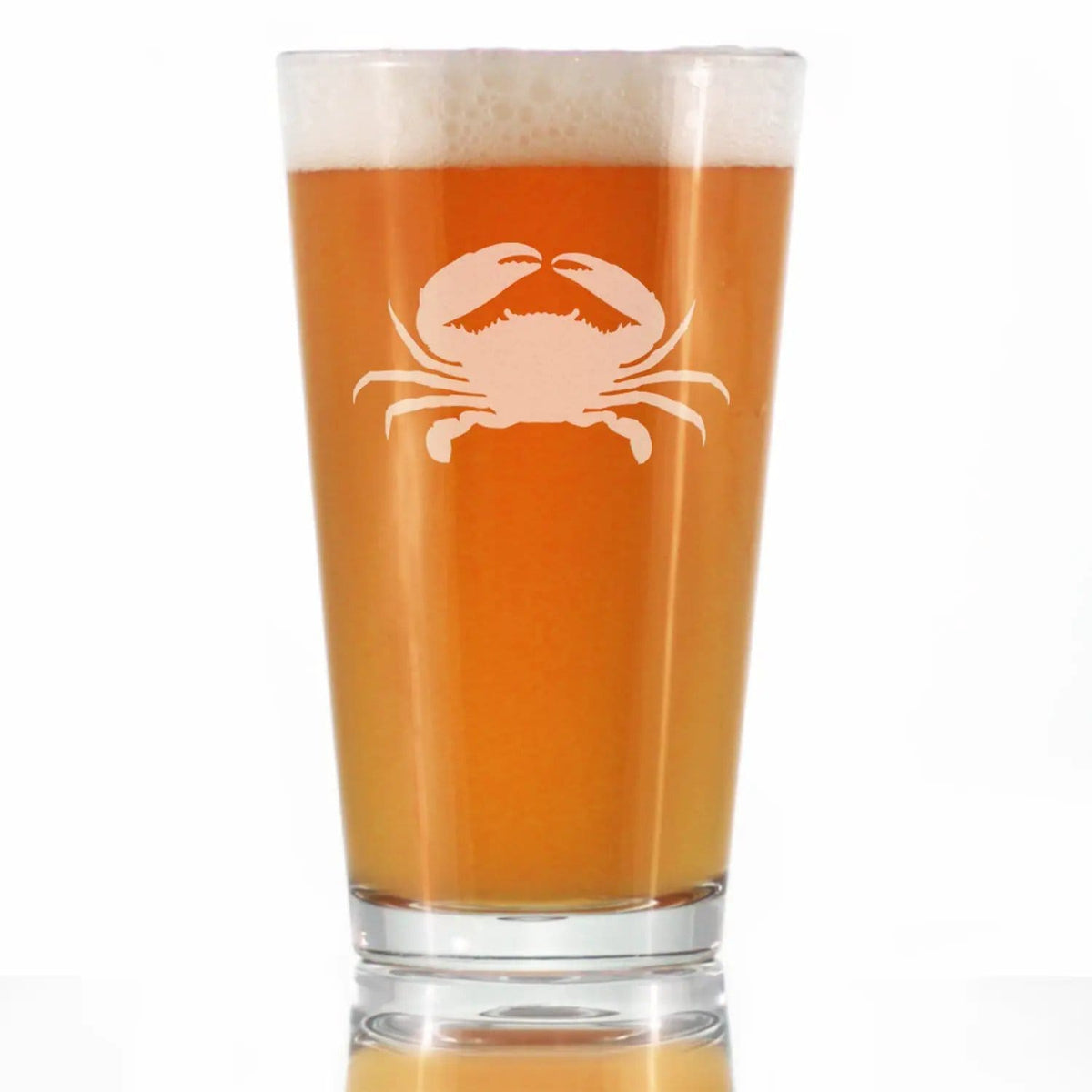 Etched Pint Glass | 16 oz Beer Glass | Dishwasher Safe | Crab - Cute Nautical Theme Gifts for Beach House