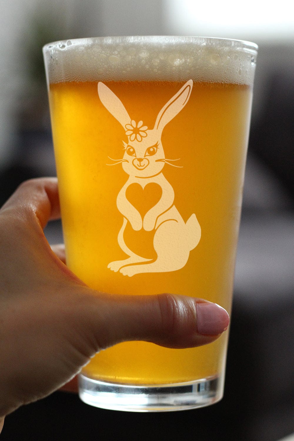 Etched Pint Glass | 16 oz Beer Glass | Dishwasher Safe | Bunny Rabbit