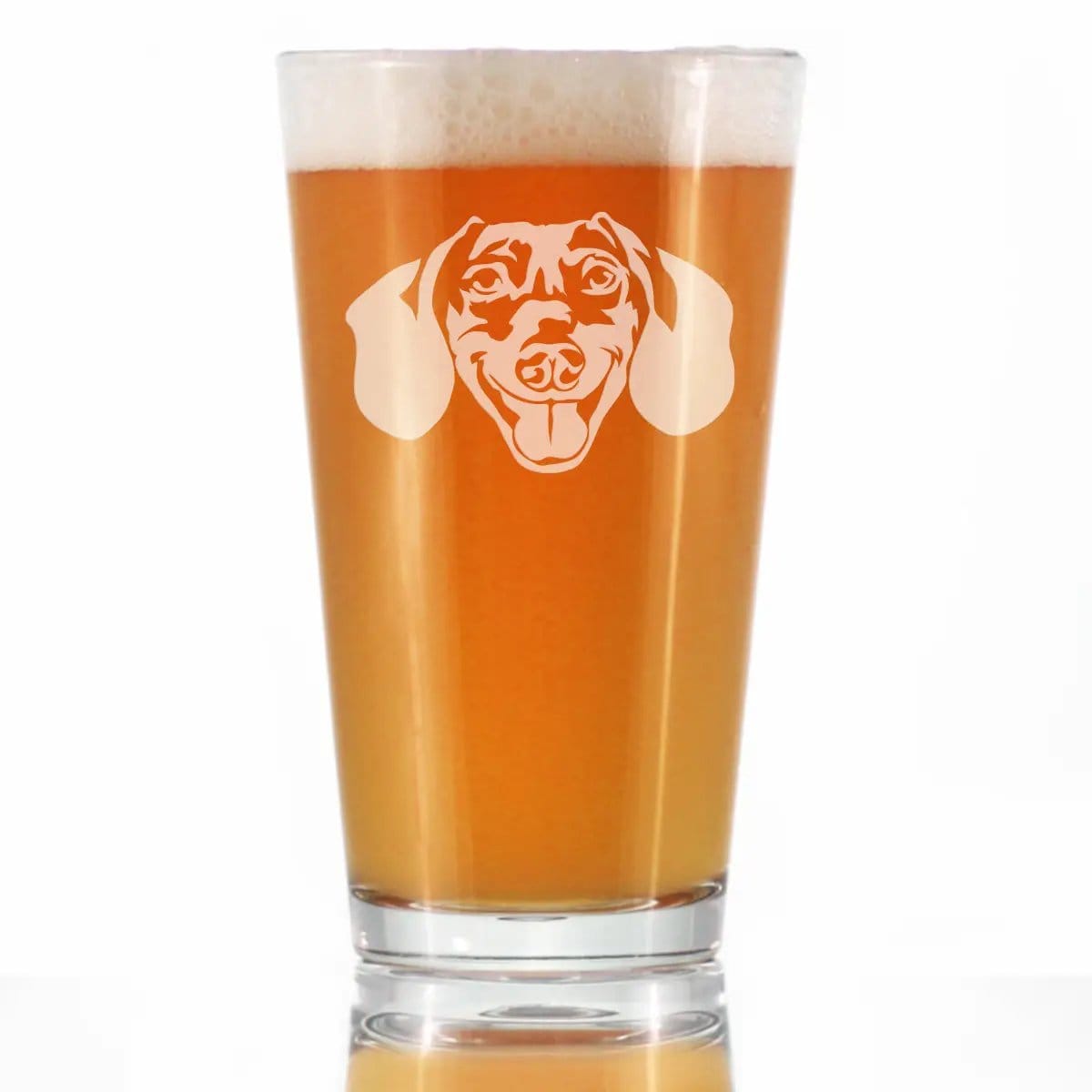 Etched Pint Glass | 16 oz Beer Glass | Dishwasher Safe | Dachshund Face