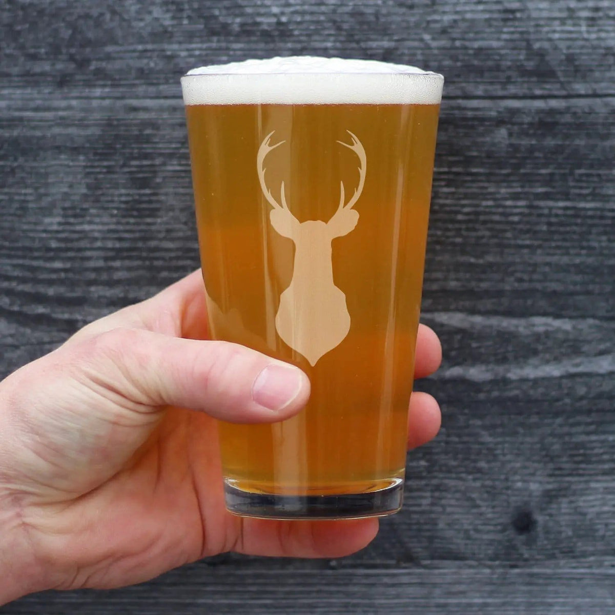 Etched Pint Glass | 16 oz Beer Glass | Dishwasher Safe | Deer Head