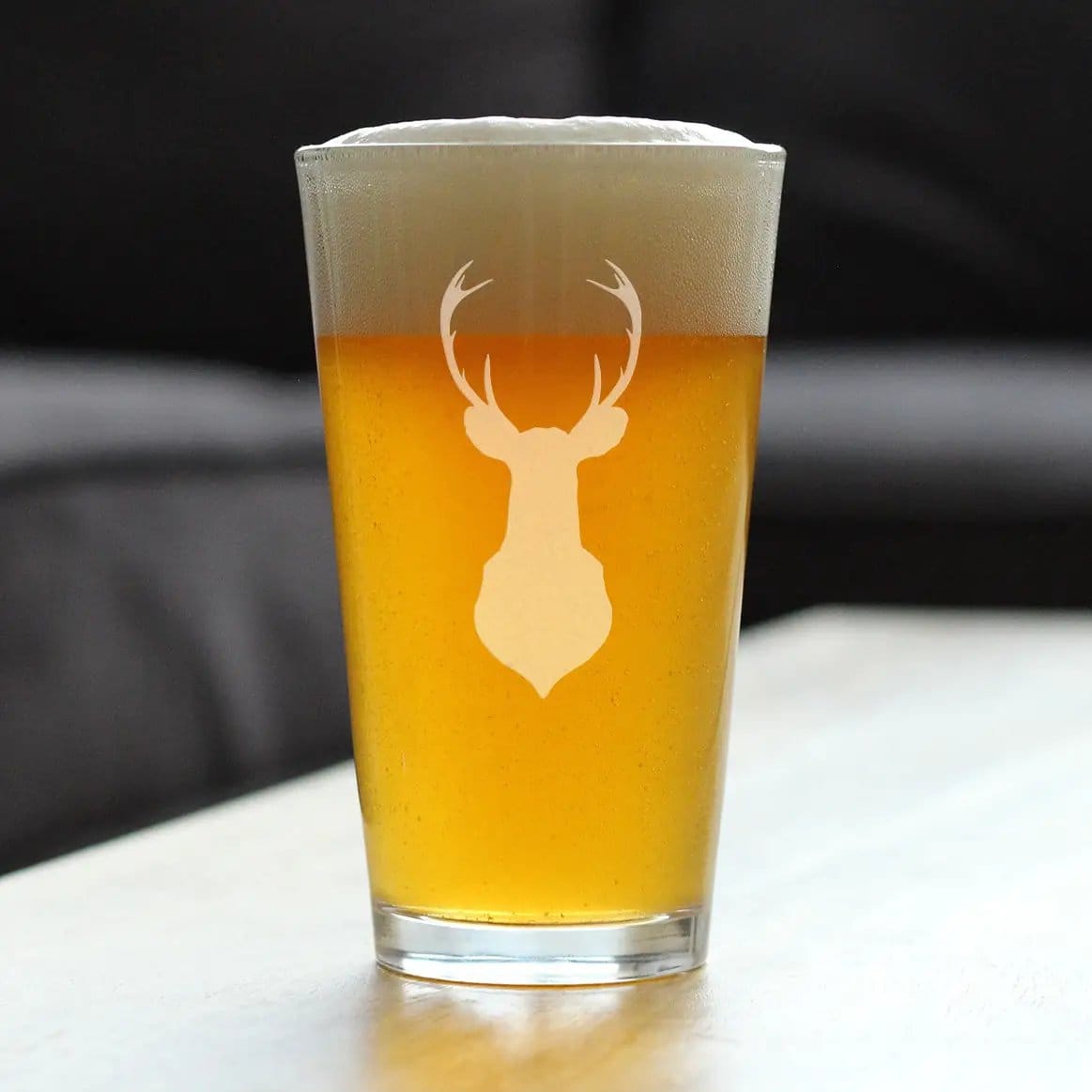 Etched Pint Glass | 16 oz Beer Glass | Dishwasher Safe | Deer Head