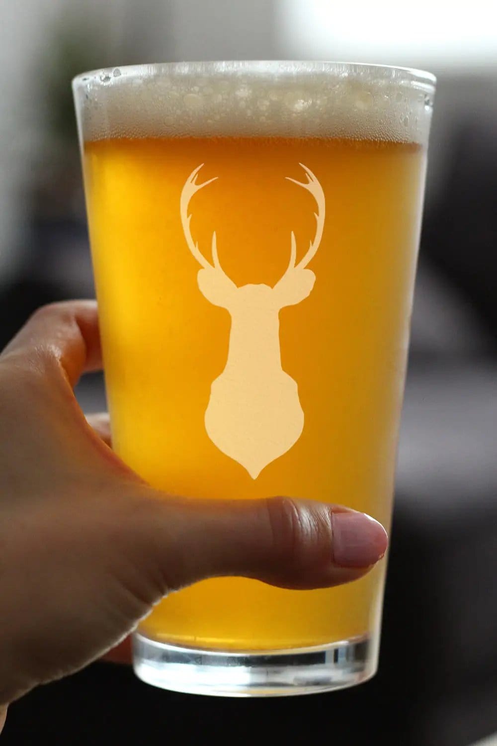 Etched Pint Glass | 16 oz Beer Glass | Dishwasher Safe | Deer Head