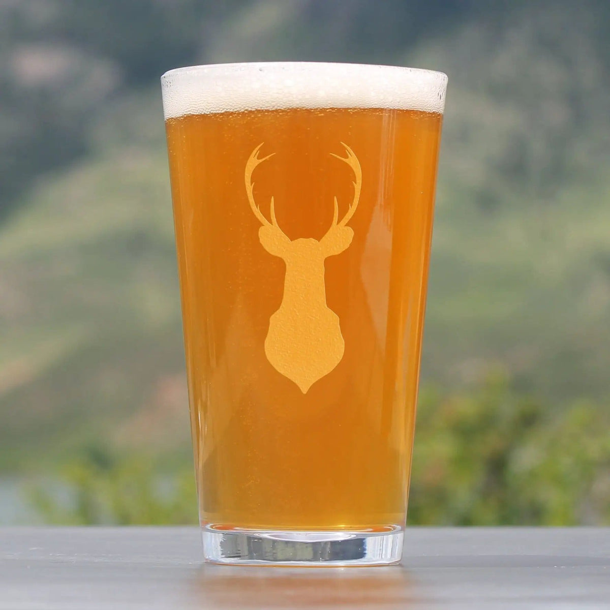 Etched Pint Glass | 16 oz Beer Glass | Dishwasher Safe | Deer Head