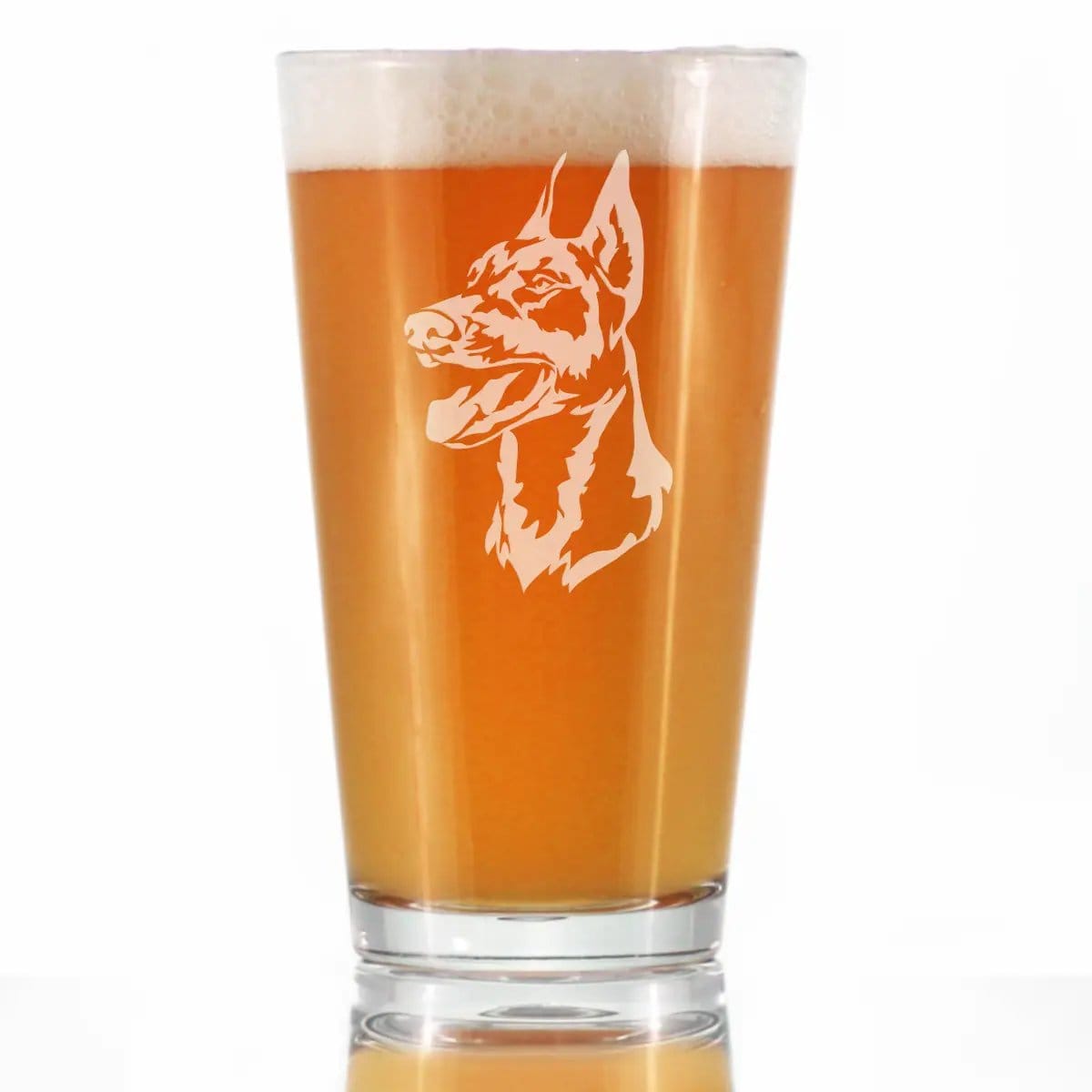 Etched Pint Glass | 16 oz Beer Glass | Dishwasher Safe | Doberman Face