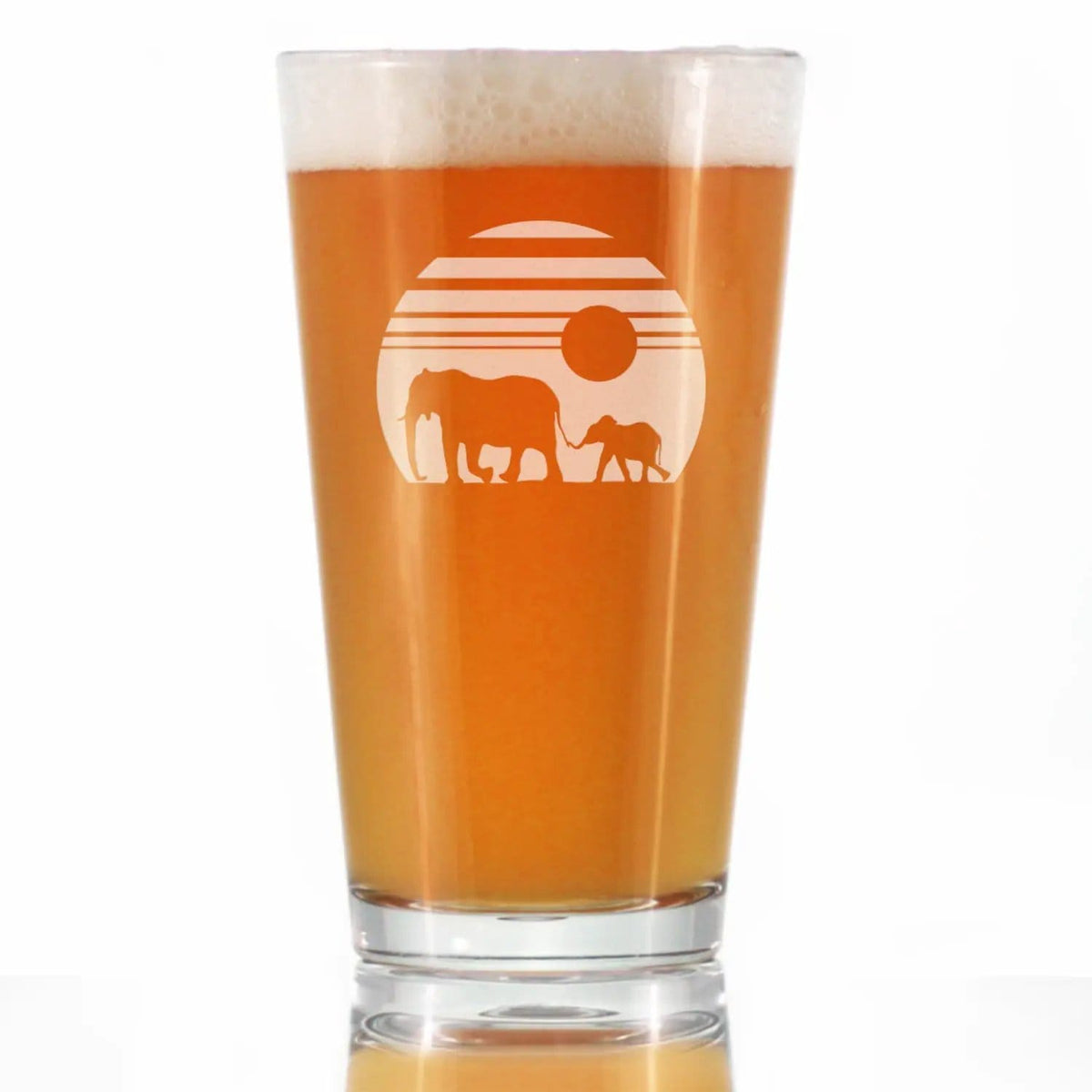 Etched Pint Glass | 16 oz Beer Glass | Dishwasher Safe | Elephant Sunset
