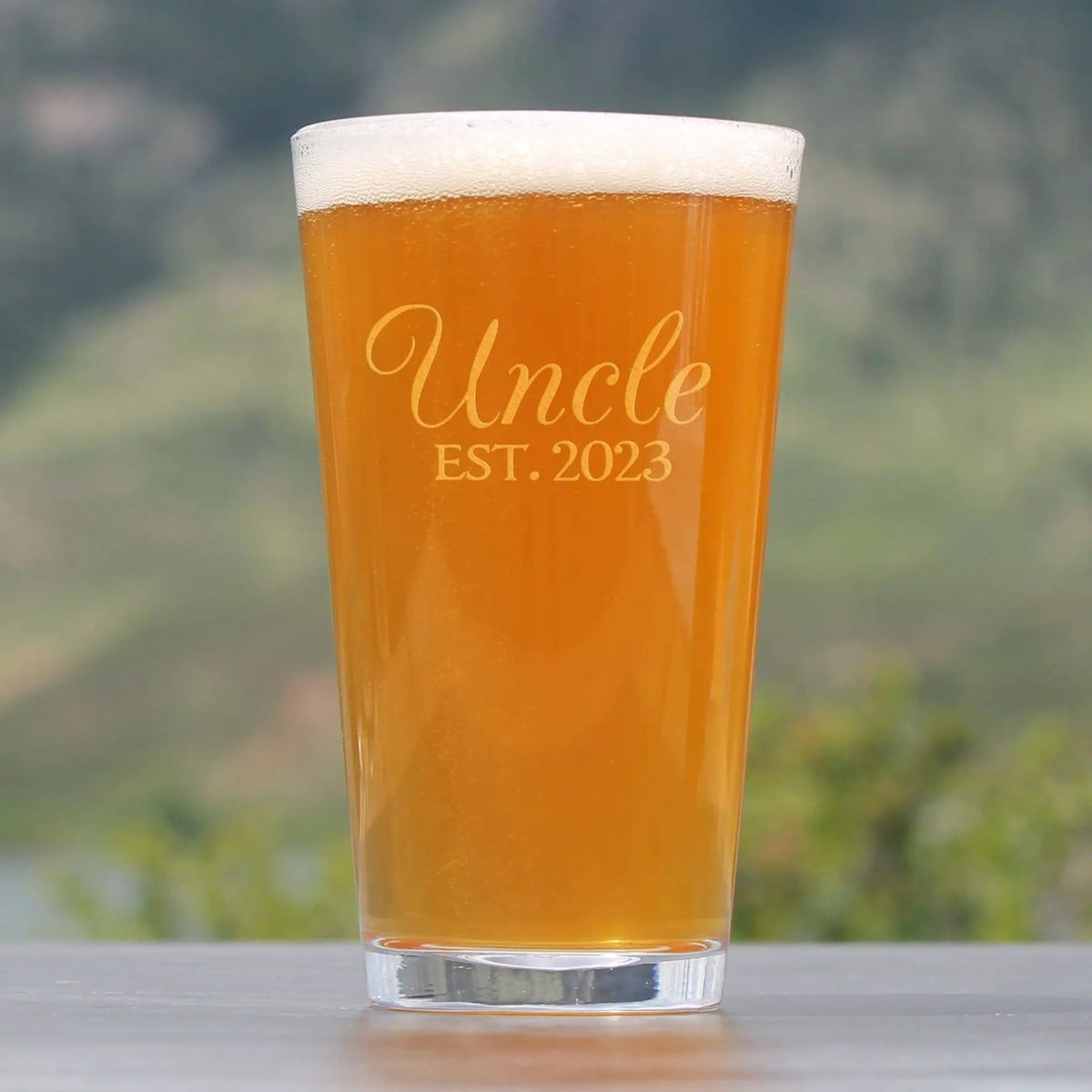 Etched Pint Glass | 16 oz Beer Glass | Dishwasher Safe | Uncle Est. 2023 - Decorative
