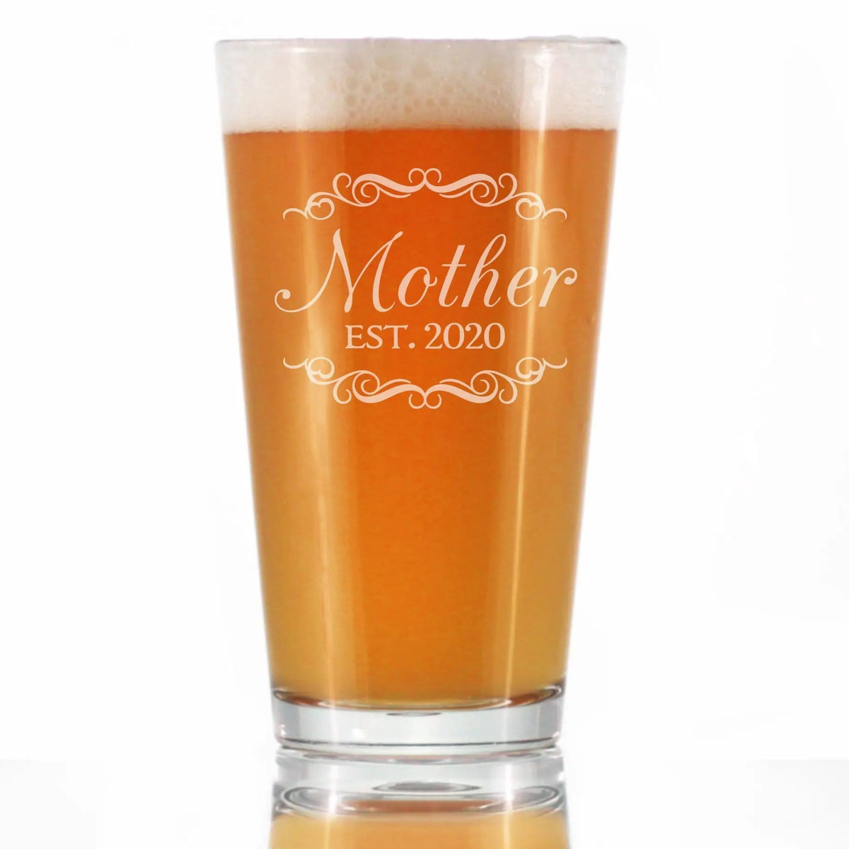 Etched Pint Glass | 16 oz Beer Glass | Dishwasher Safe | Mother Est. 2020