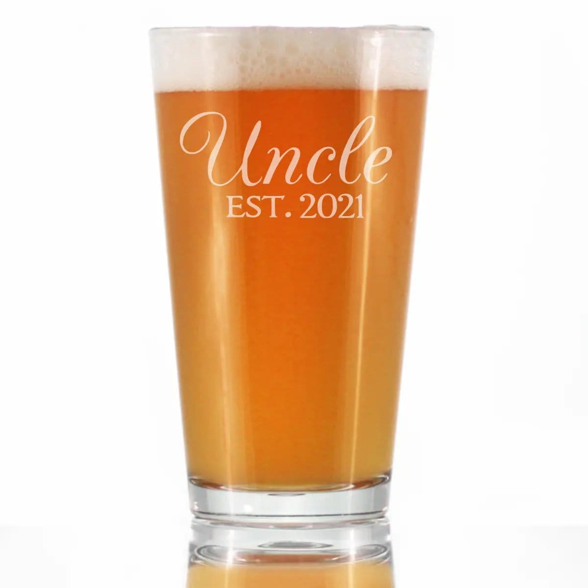 Etched Pint Glass | 16 oz Beer Glass | Dishwasher Safe | Uncle Est 2021 (Style 2)