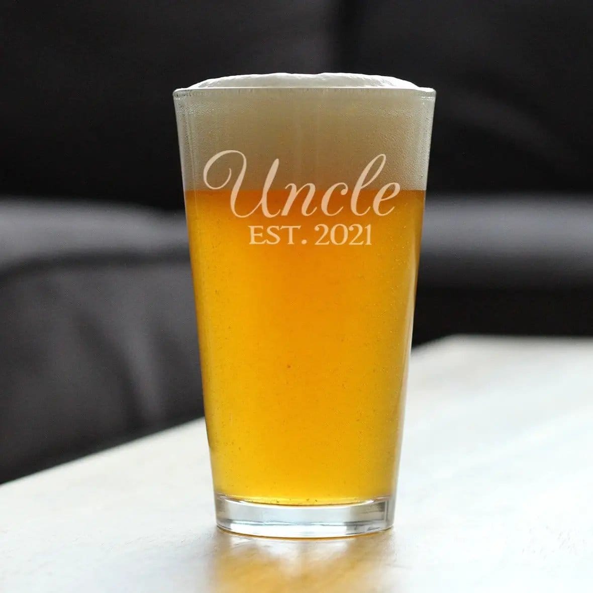 Etched Pint Glass | 16 oz Beer Glass | Dishwasher Safe | Uncle Est 2021 (Style 2)