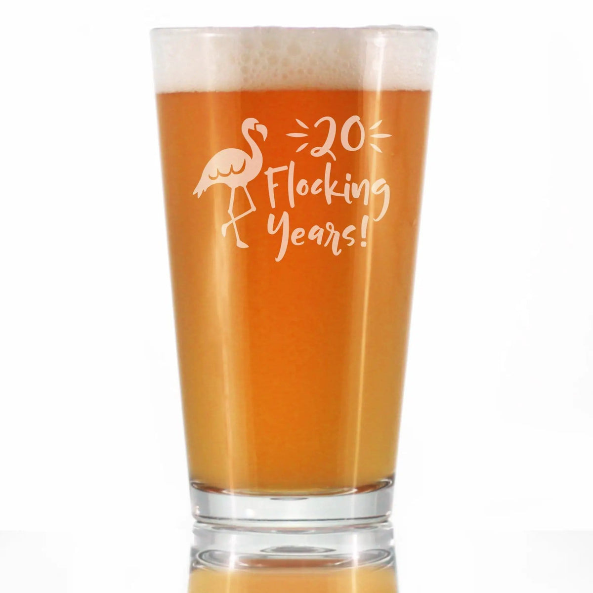 Etched Pint Glass | 16 oz Beer Glass | Dishwasher Safe | 20 Flocking Years