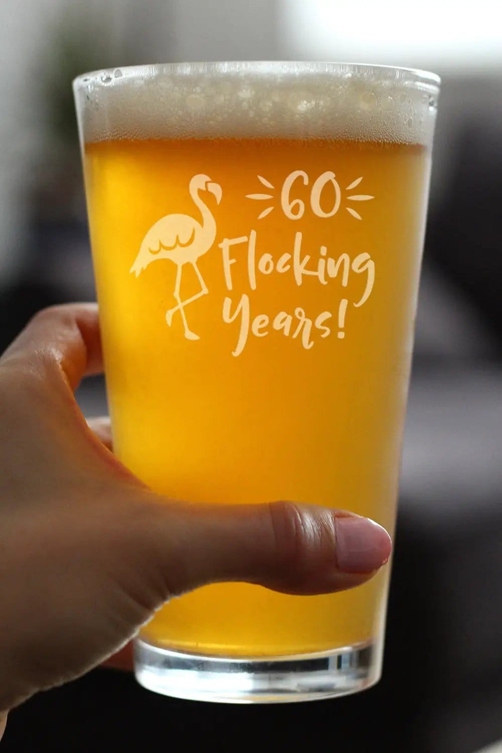Etched Pint Glass | 16 oz Beer Glass | Dishwasher Safe | 60 Flocking Years