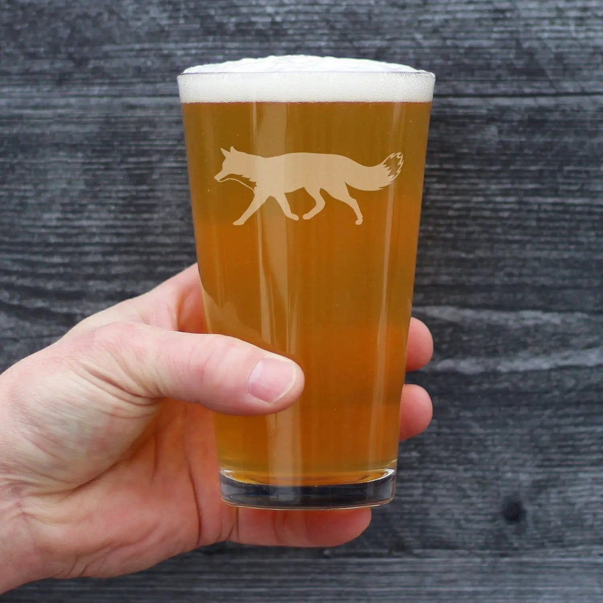 Etched Pint Glass | 16 oz Beer Glass | Dishwasher Safe | Fox Silhouette