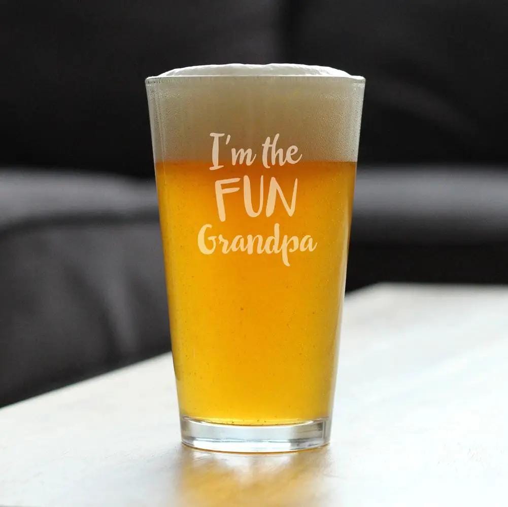 Etched Pint Glass | 16 oz Beer Glass | Dishwasher Safe | I'm the Fun Grandpa