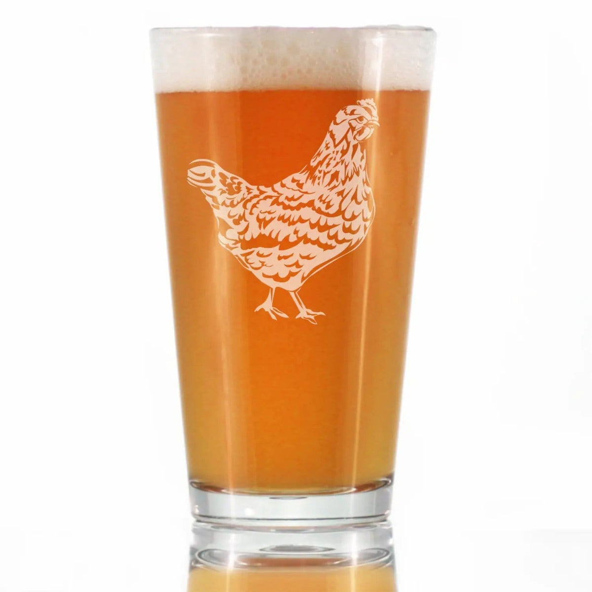 Etched Pint Glass | 16 oz Beer Glass | Dishwasher Safe | Hen