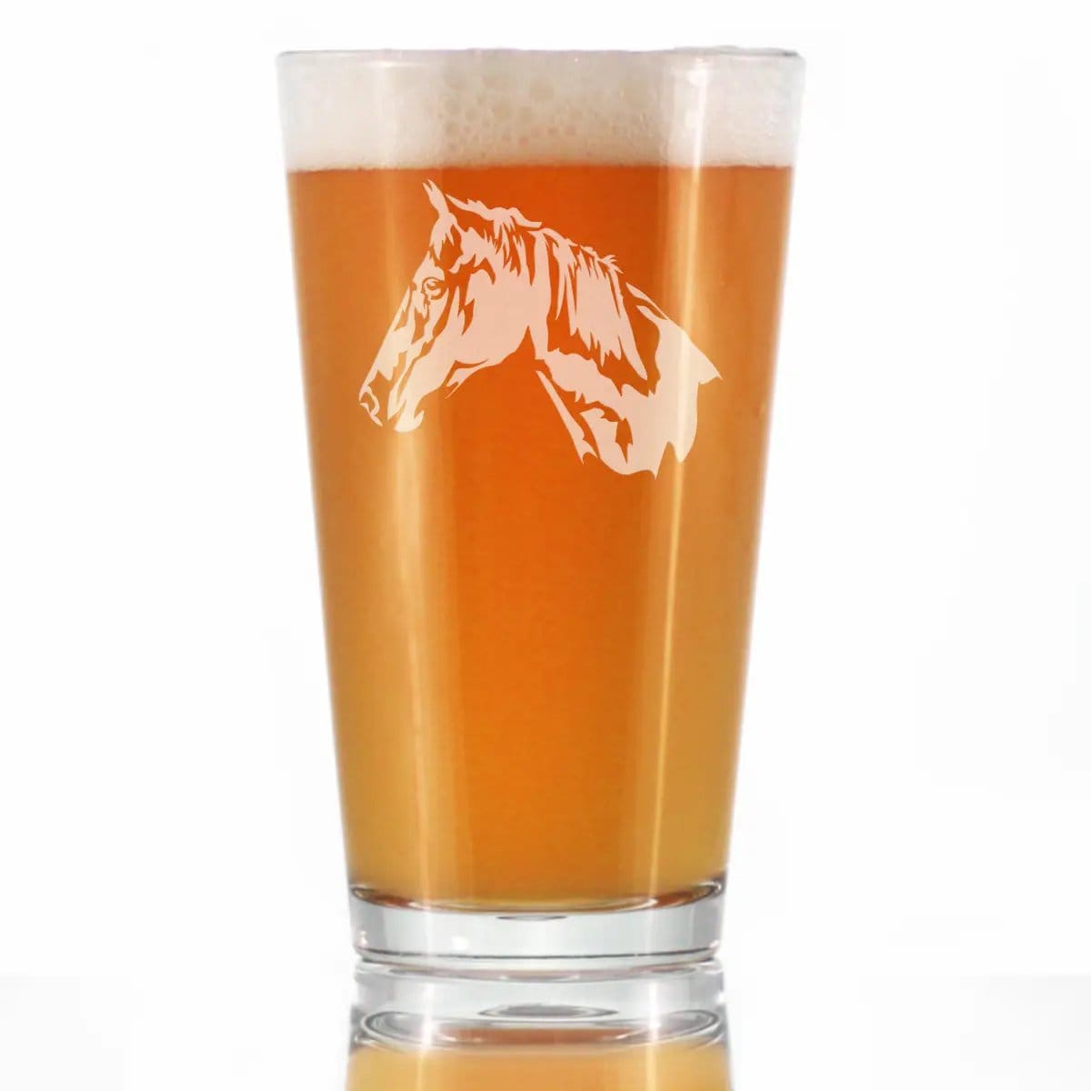 Etched Pint Glass | 16 oz Beer Glass | Dishwasher Safe | Horse Face