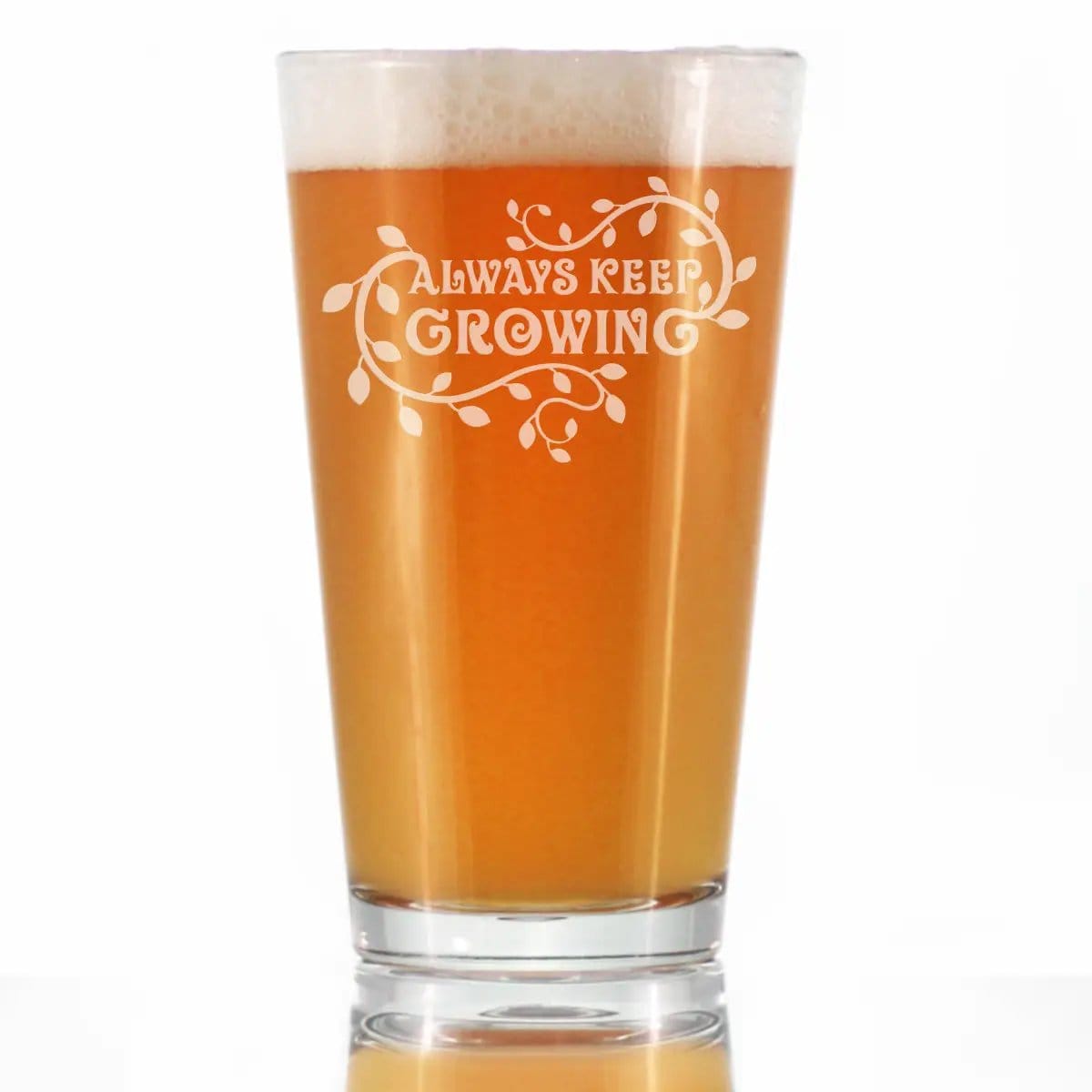 Etched Pint Glass | 16 oz Beer Glass | Dishwasher Safe | Keep Growing
