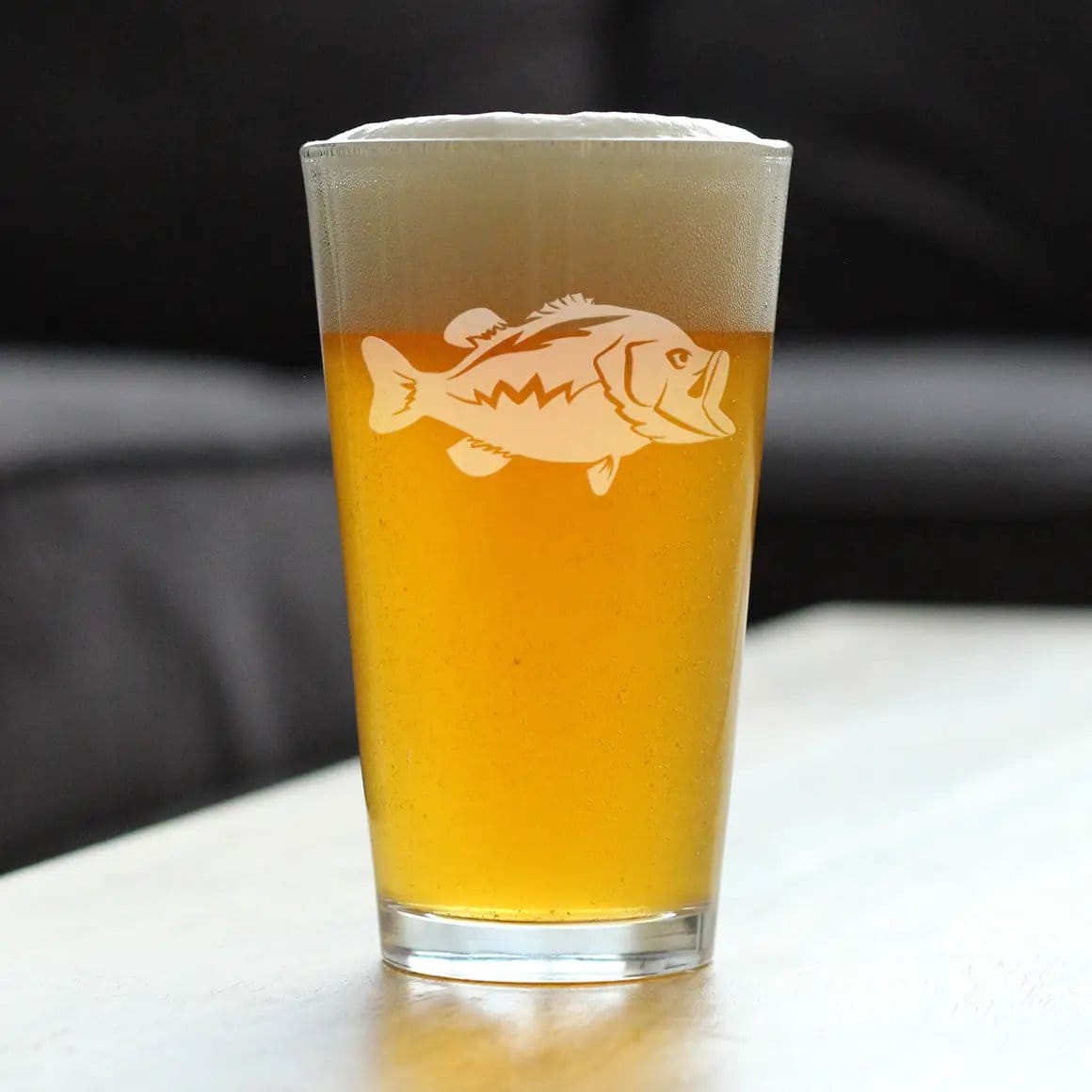 Etched Pint Glass | 16 oz Beer Glass | Dishwasher Safe | Largemouth Bass