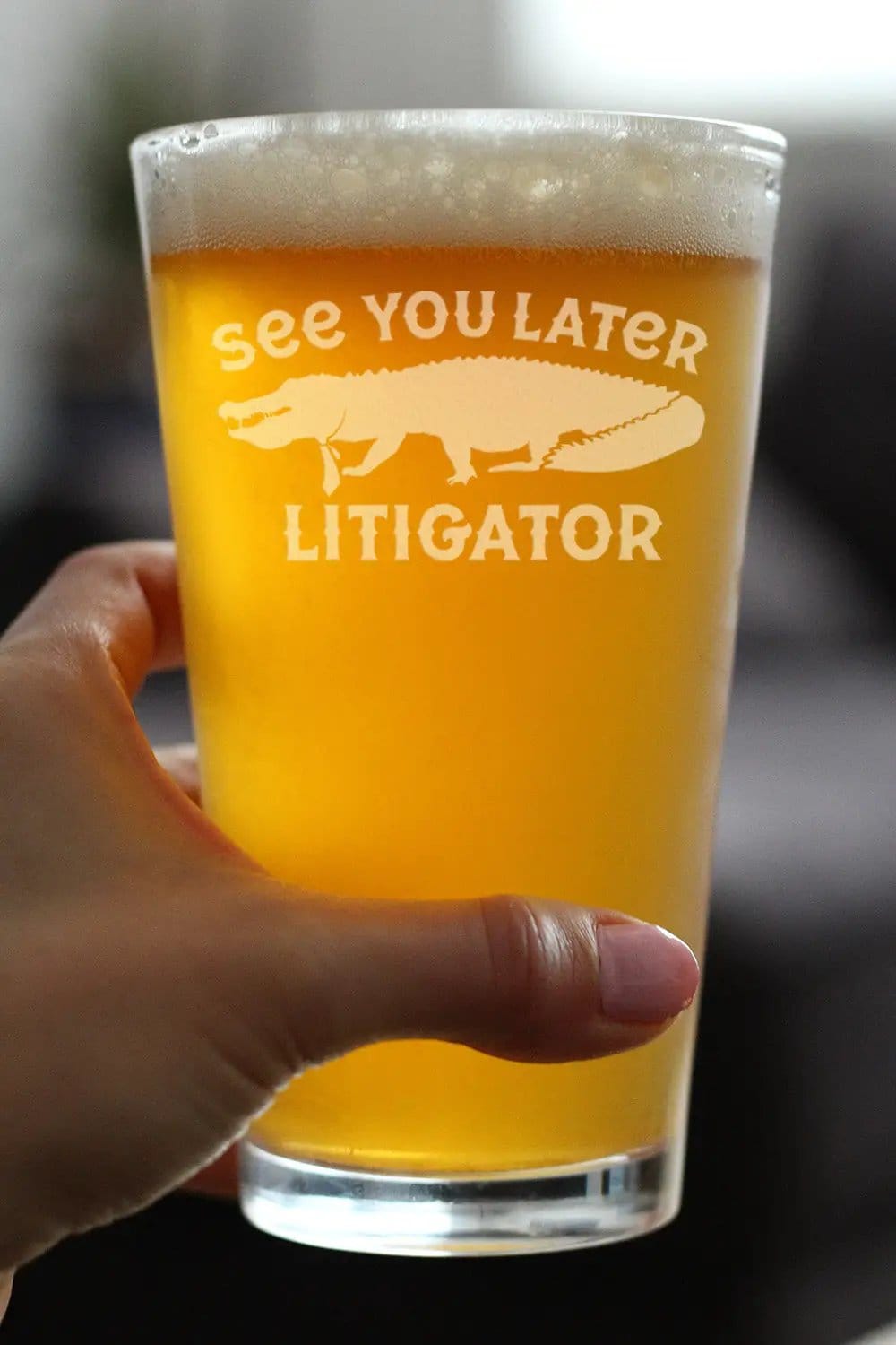 Etched Pint Glass | 16 oz Beer Glass | Dishwasher Safe | See You Later Litigator