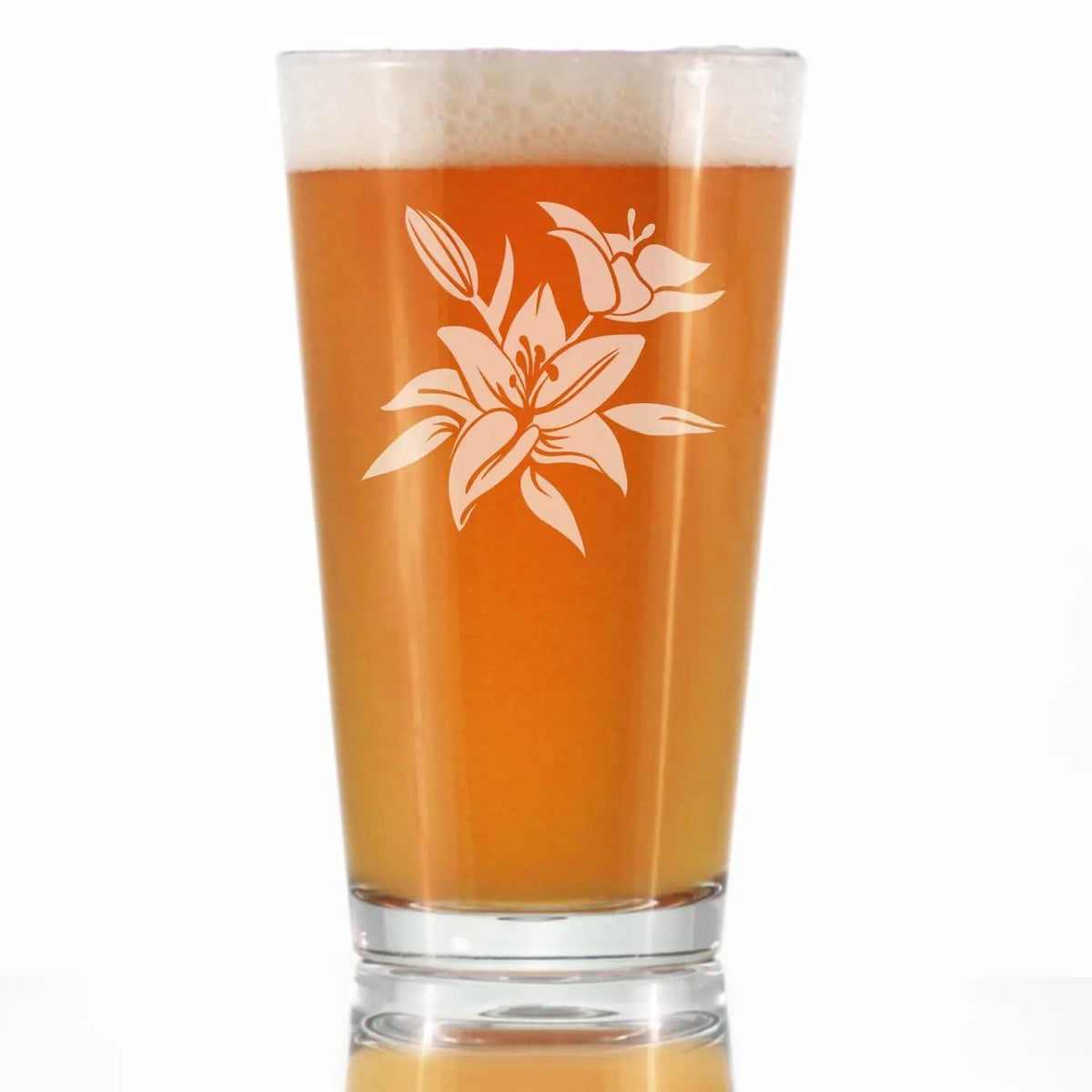 Etched Pint Glass | 16 oz Beer Glass | Dishwasher Safe | Lily