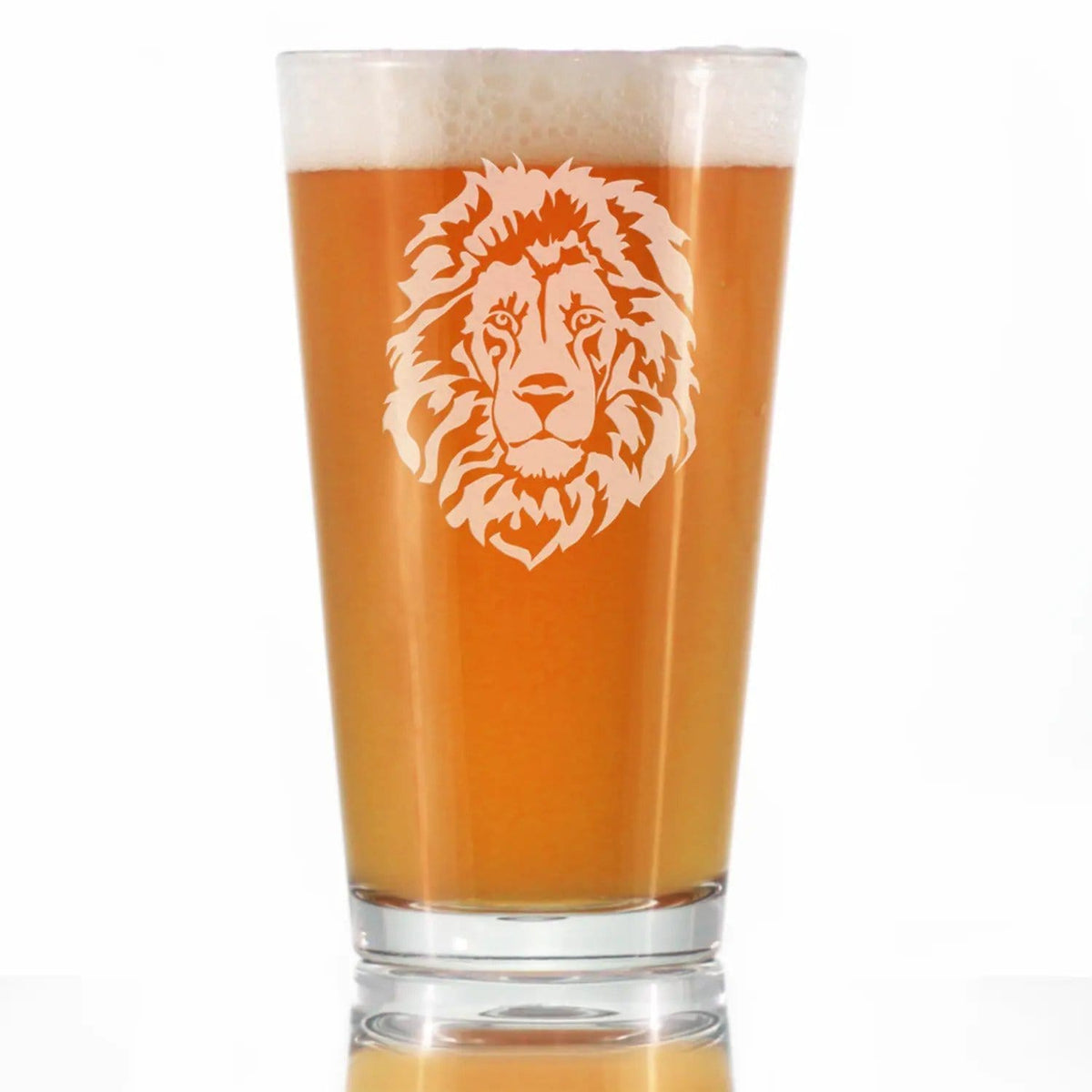 Etched Pint Glass | 16 oz Beer Glass | Dishwasher Safe | Lion