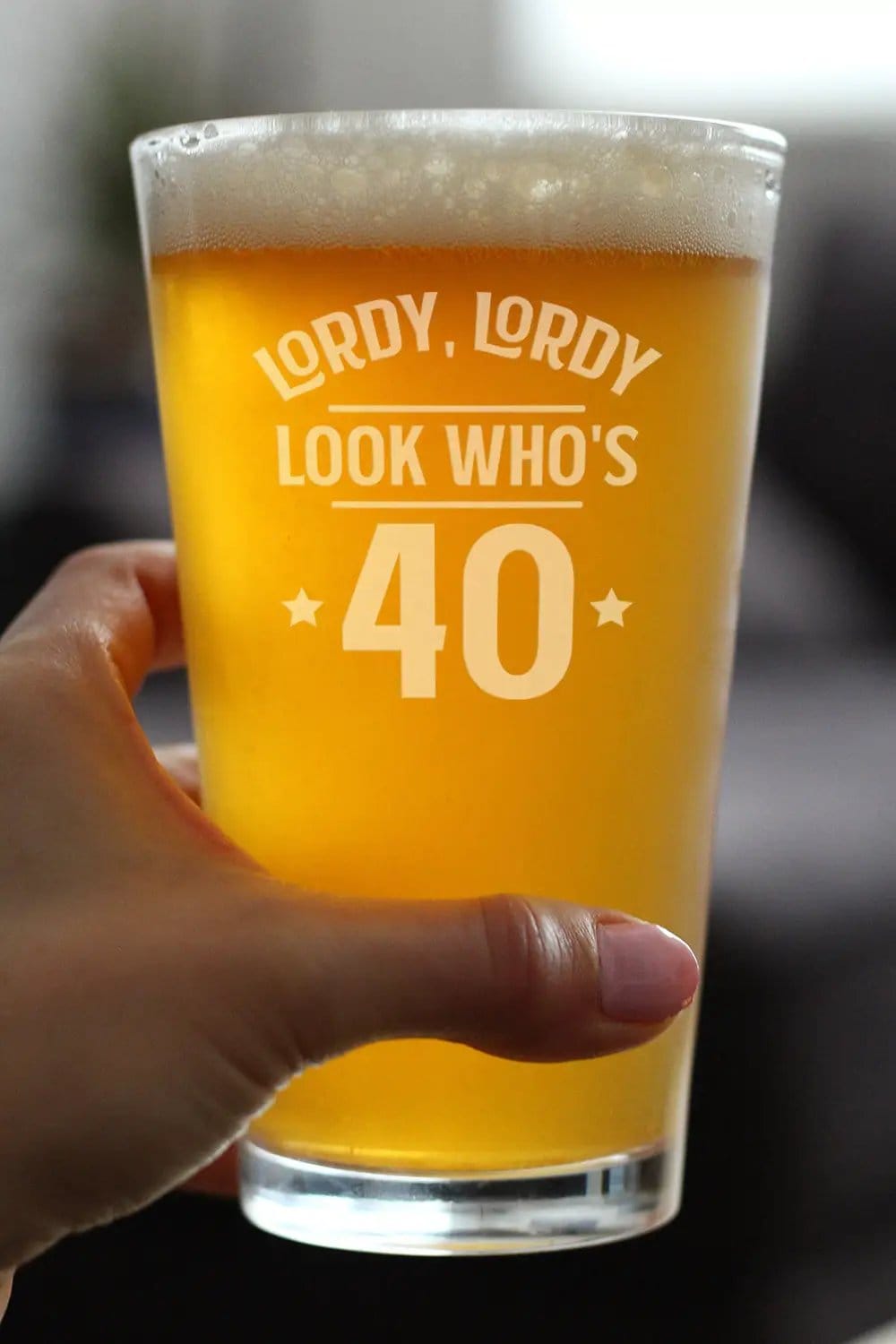 Etched Pint Glass | 16 oz Beer Glass | Dishwasher Safe | Lordy, Lordy Look Who's 40