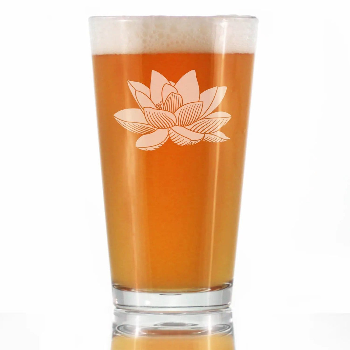 Etched Pint Glass | 16 oz Beer Glass | Dishwasher Safe | Lotus Flower