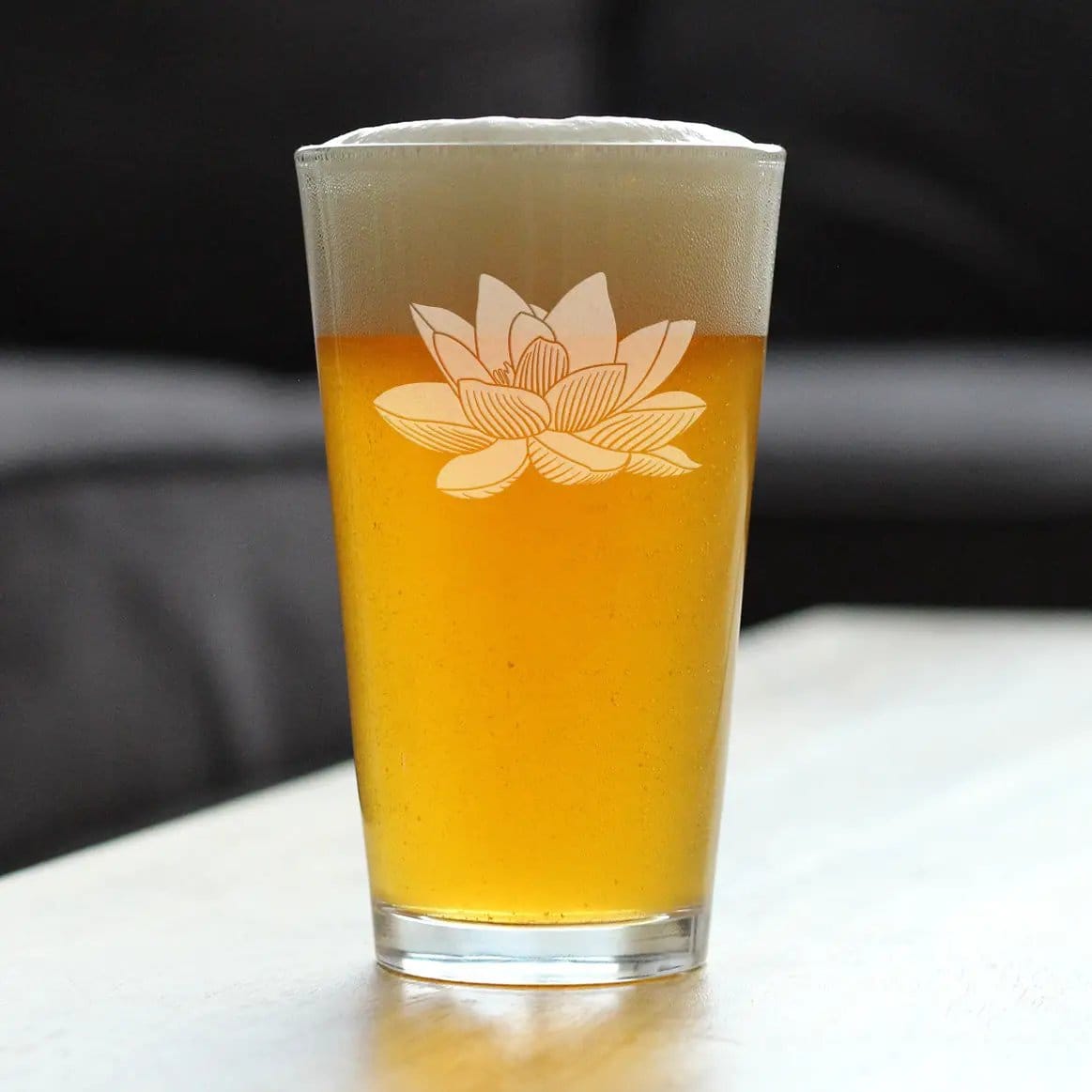Etched Pint Glass | 16 oz Beer Glass | Dishwasher Safe | Lotus Flower