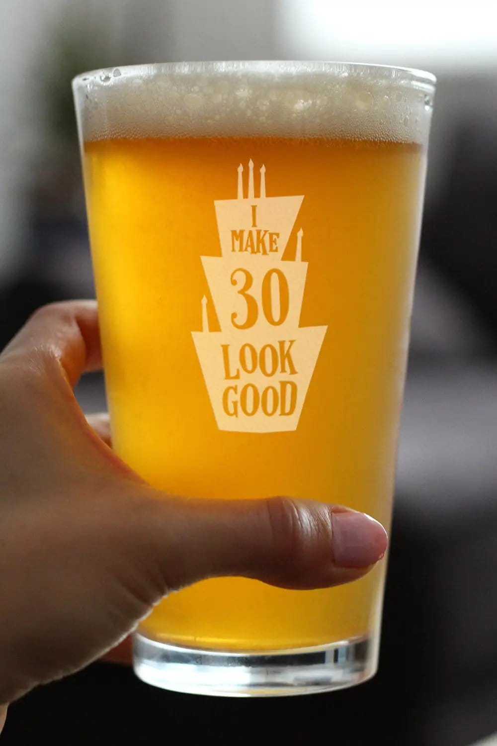 Etched Pint Glass | 16 oz Beer Glass | Dishwasher Safe | Make 30 Look Good