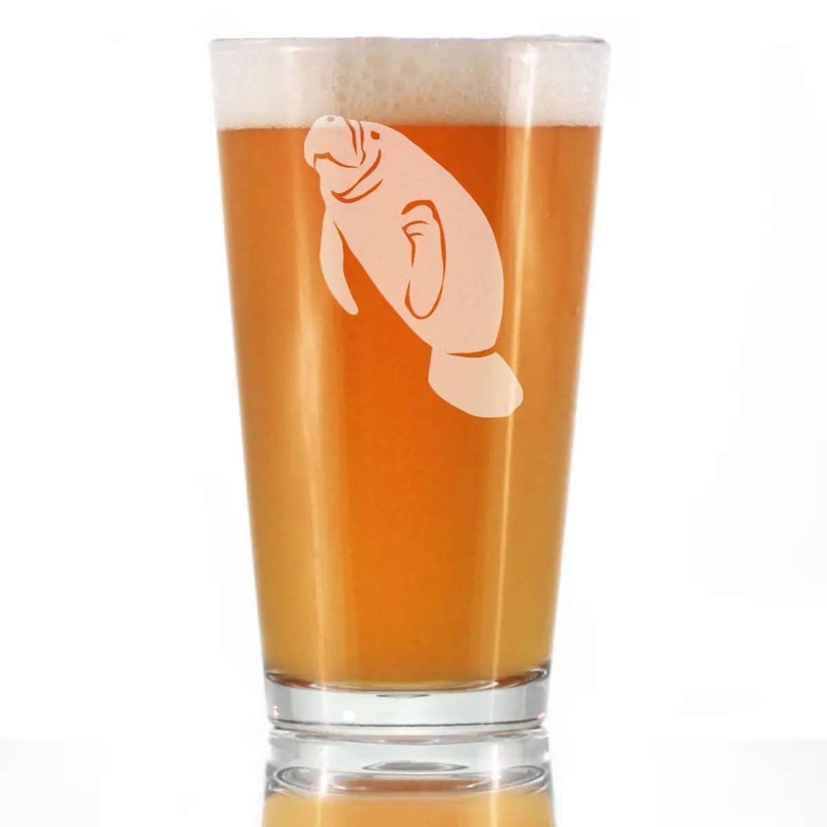 Etched Pint Glass | 16 oz Beer Glass | Dishwasher Safe | Manatee