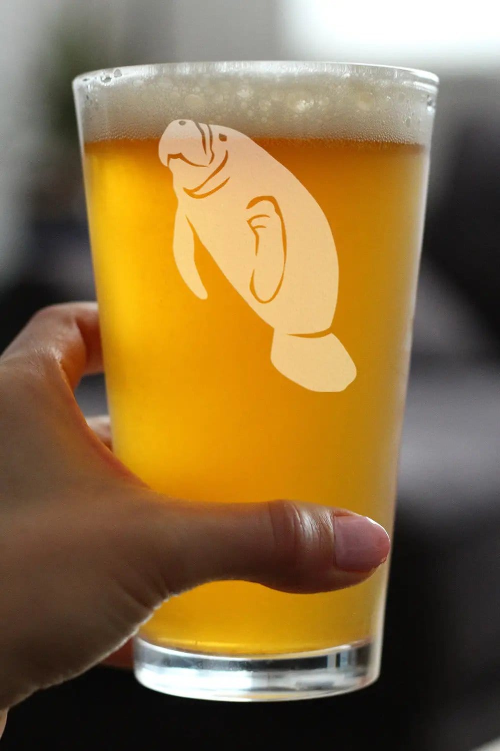 Etched Pint Glass | 16 oz Beer Glass | Dishwasher Safe | Manatee