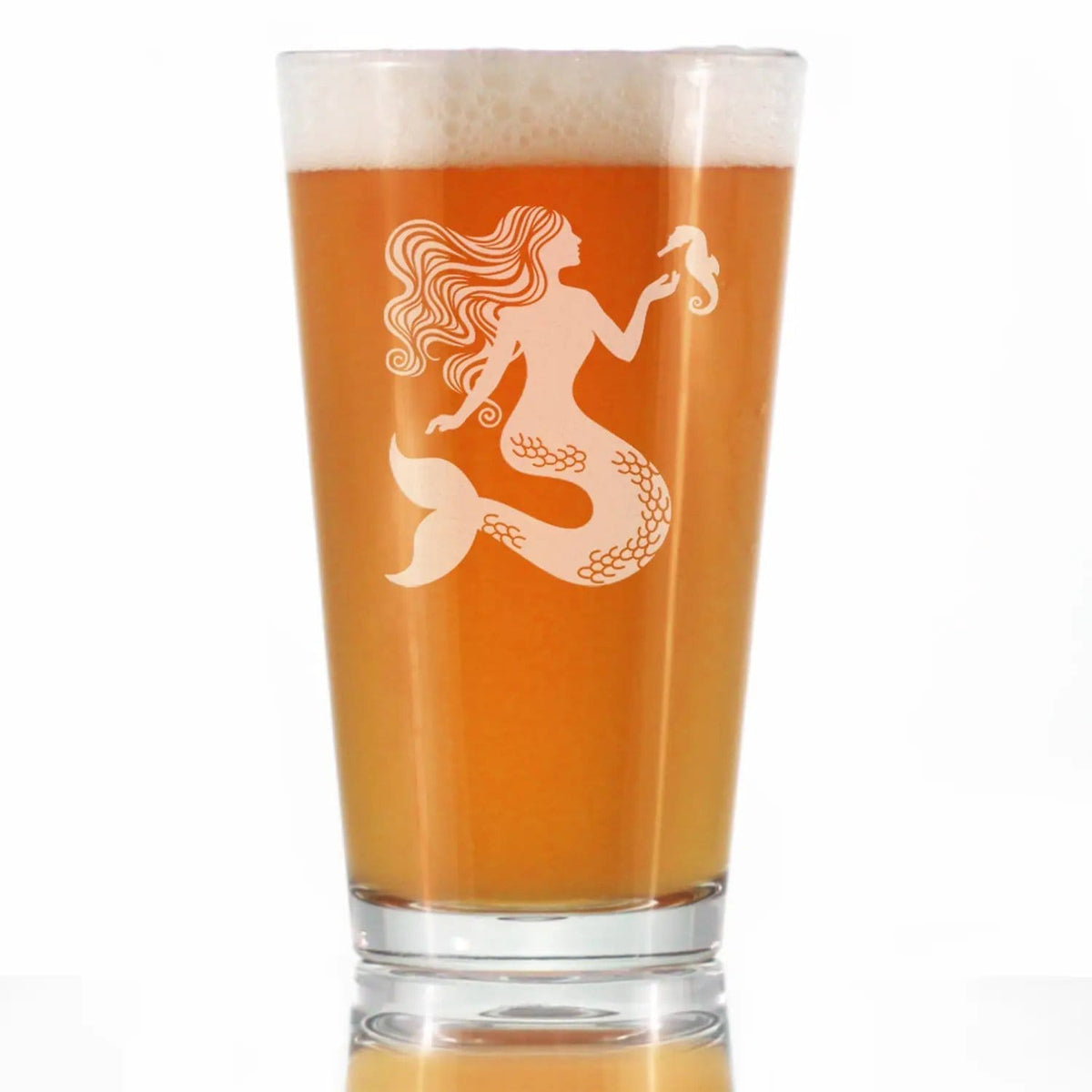 Etched Pint Glass | 16 oz Beer Glass | Dishwasher Safe | Mermaid