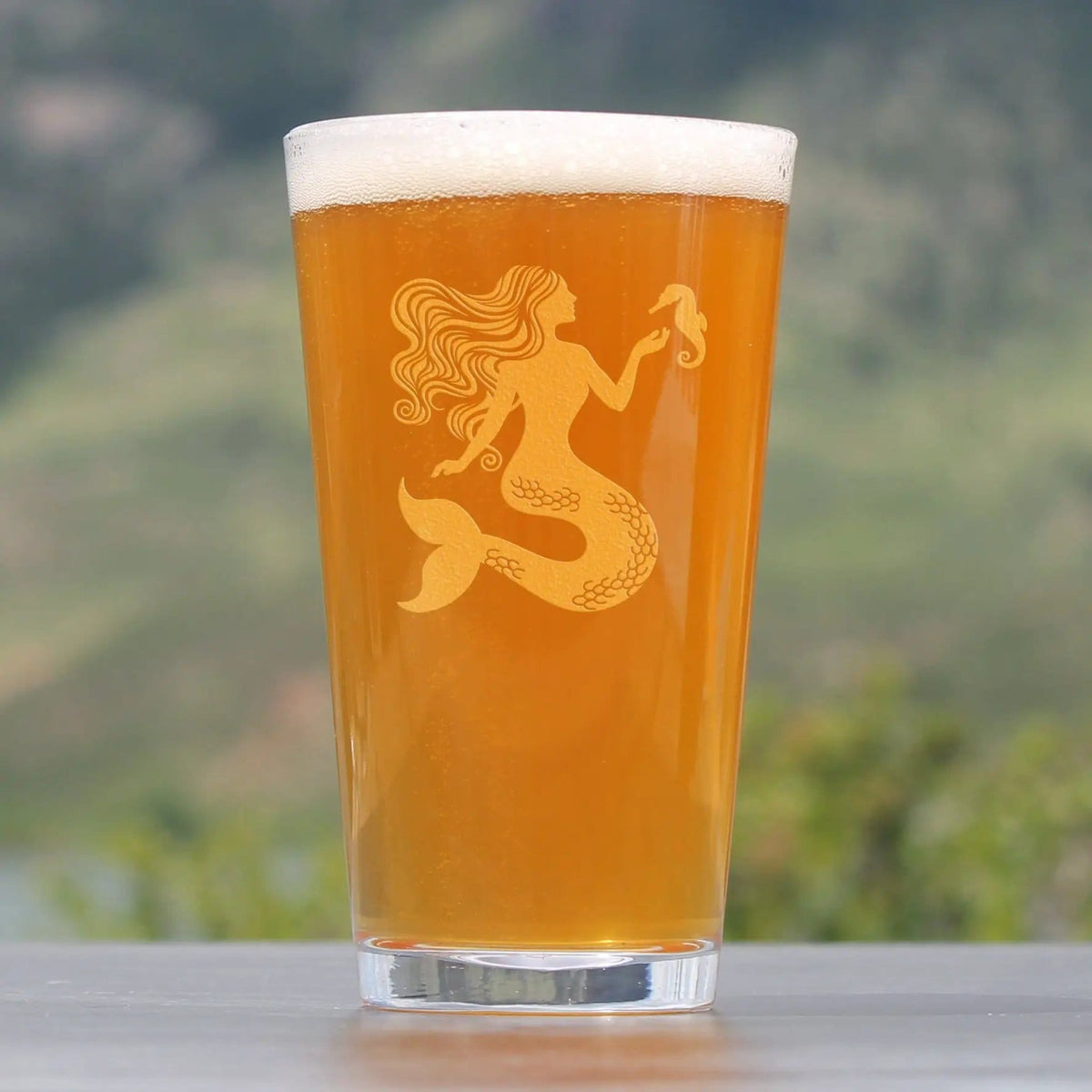 Etched Pint Glass | 16 oz Beer Glass | Dishwasher Safe | Mermaid