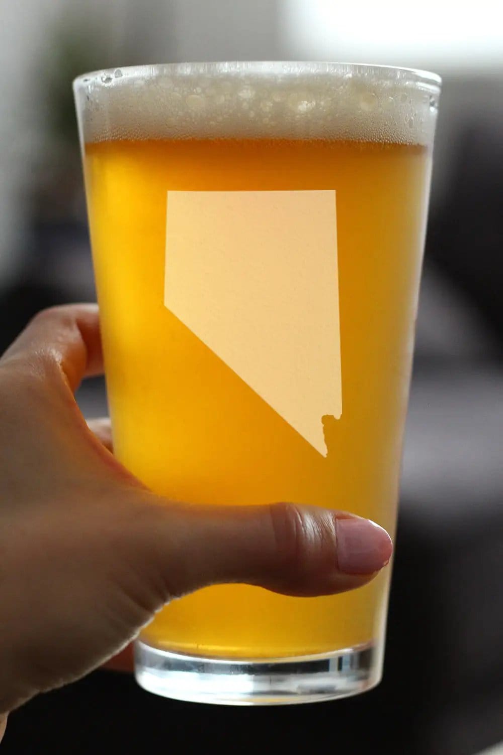 Etched Pint Glass | 16 oz Beer Glass | Dishwasher Safe | Nevada State Outline