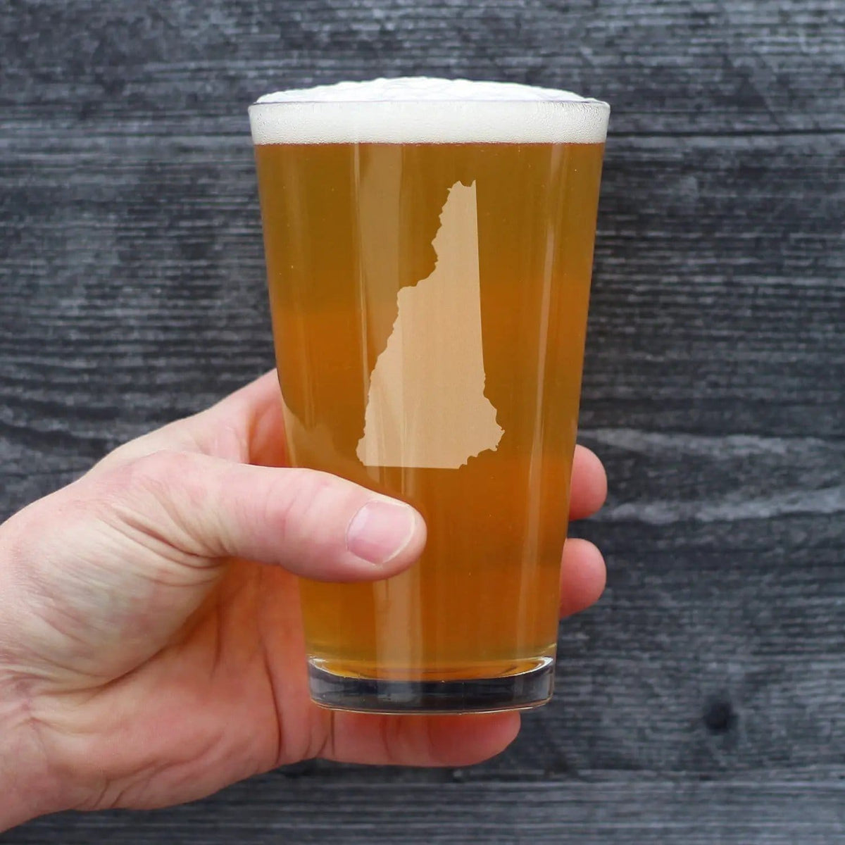 Etched Pint Glass | 16 oz Beer Glass | Dishwasher Safe | New Hampshire State Outline