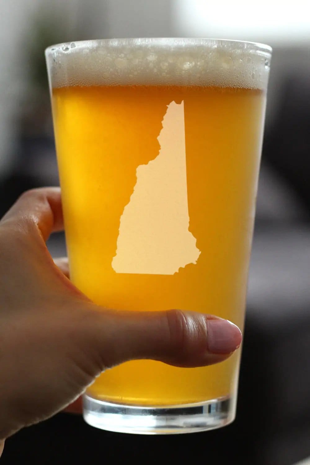 Etched Pint Glass | 16 oz Beer Glass | Dishwasher Safe | New Hampshire State Outline