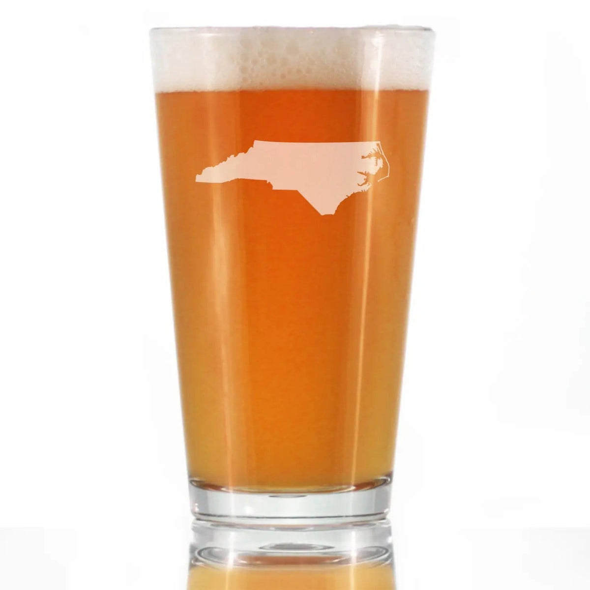 Etched Pint Glass | 16 oz Beer Glass | Dishwasher Safe | North Carolina State Outline