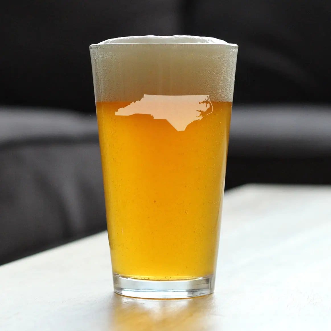 Etched Pint Glass | 16 oz Beer Glass | Dishwasher Safe | North Carolina State Outline