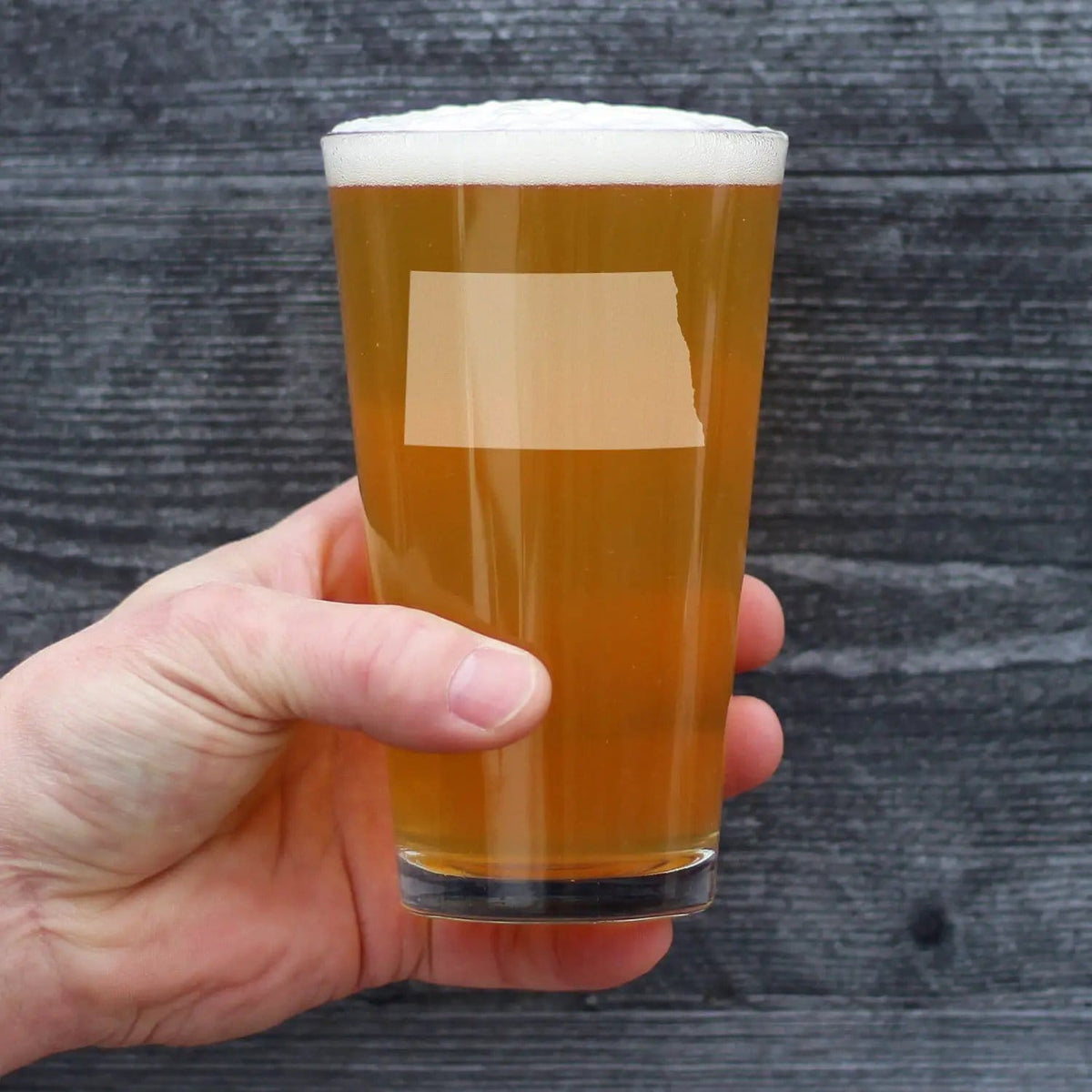 Etched Pint Glass | 16 oz Beer Glass | Dishwasher Safe | North Dakota State Outline