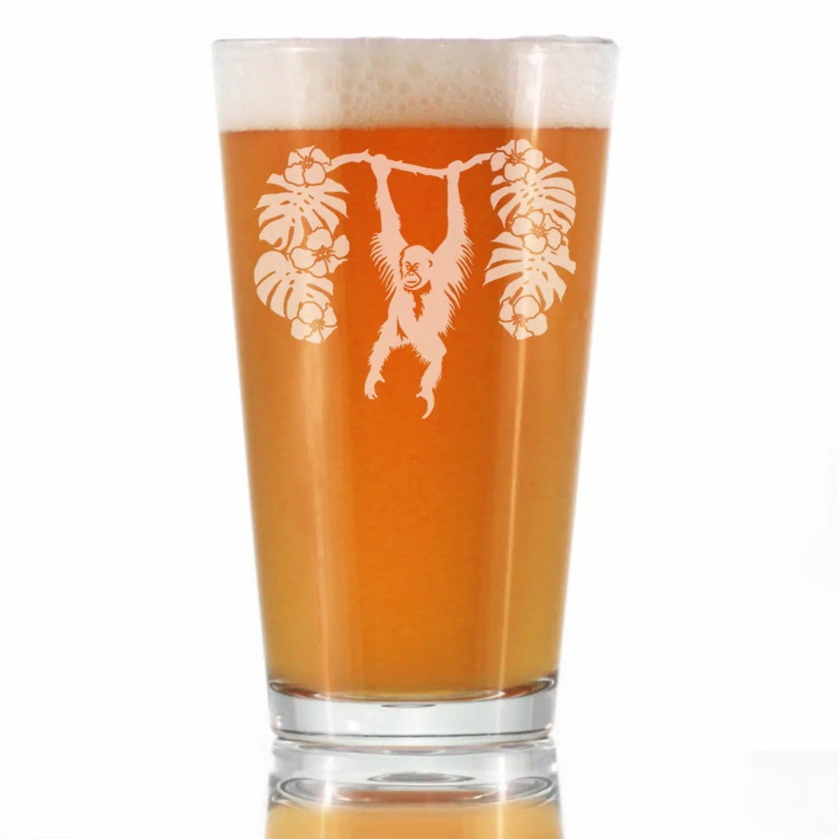 Etched Pint Glass | 16 oz Beer Glass | Dishwasher Safe | Orangutan