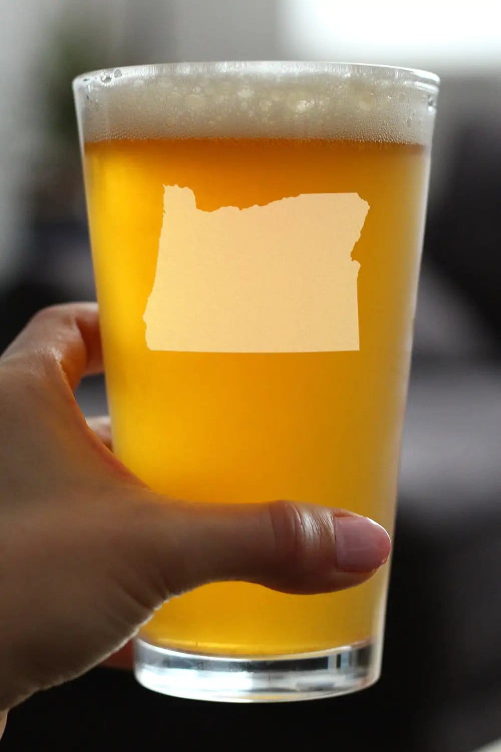 Etched Pint Glass | 16 oz Beer Glass | Dishwasher Safe | Oregon State Outline