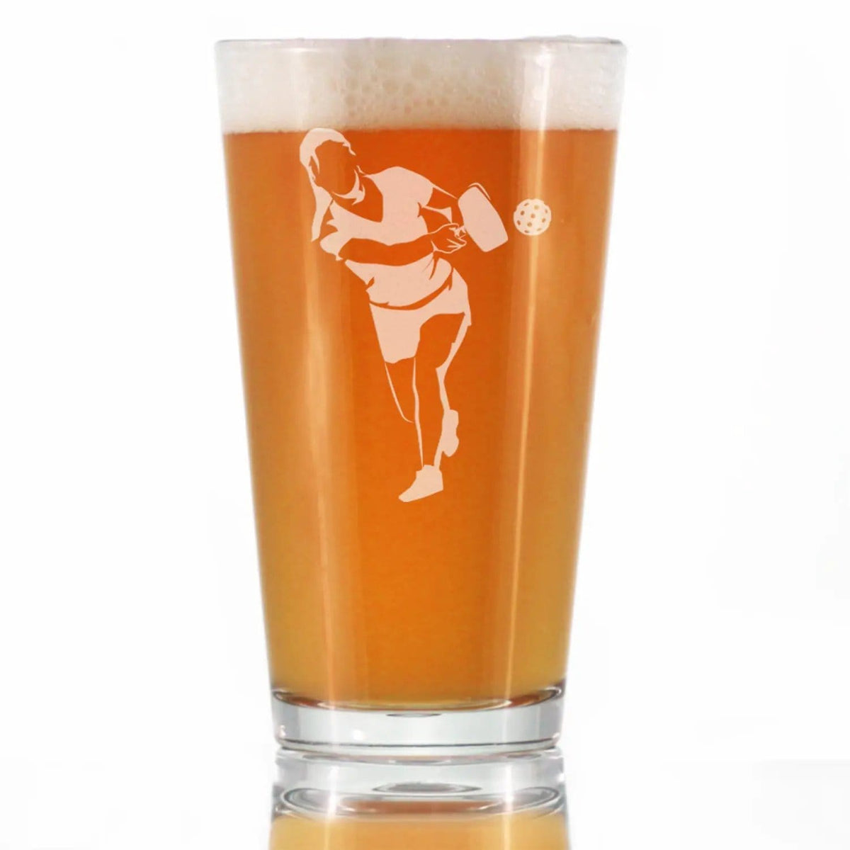 Etched Pint Glass | 16 oz Beer Glass | Dishwasher Safe | Pickleball Player Female - Funny Pickleball Themed