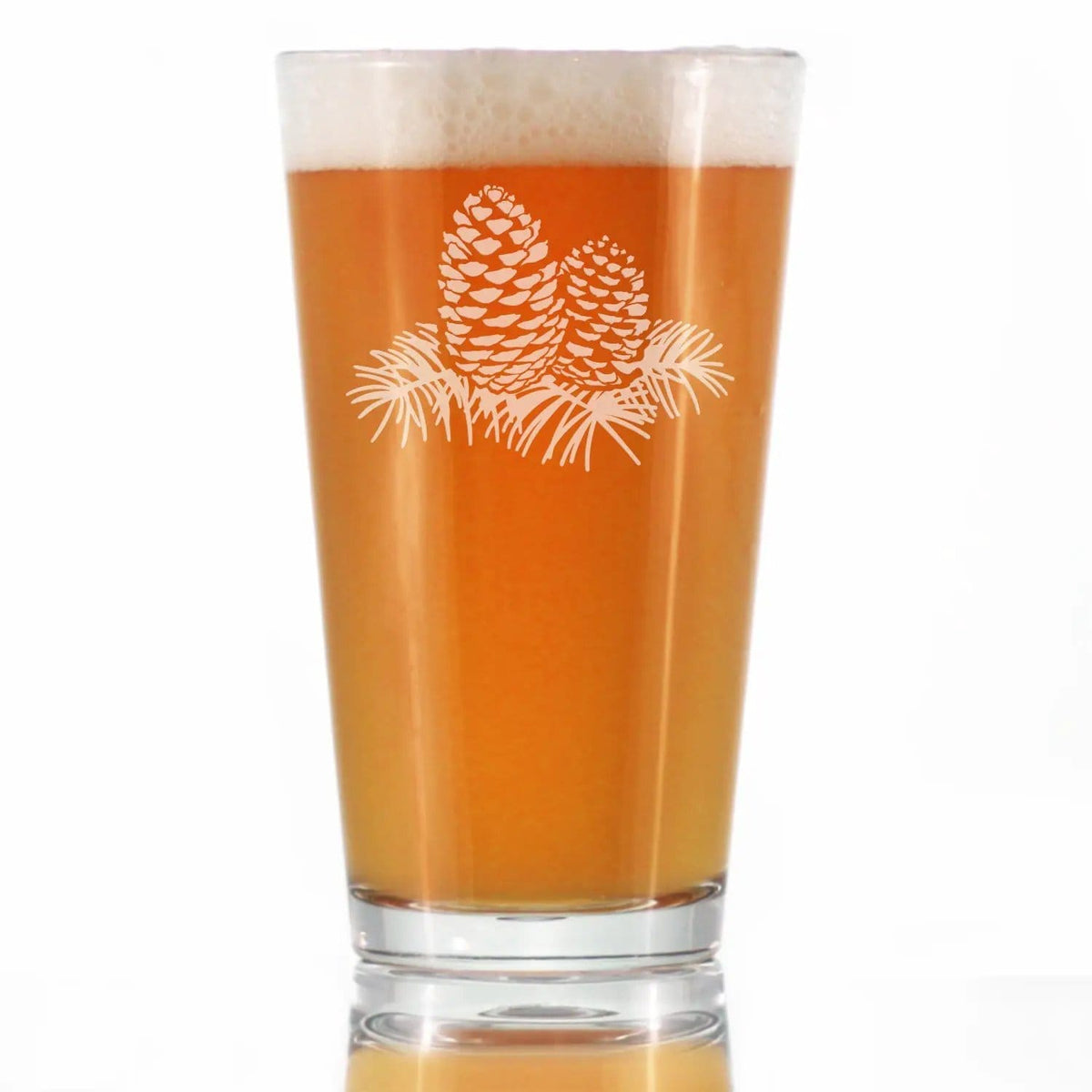 Etched Pint Glass | 16 oz Beer Glass | Dishwasher Safe | Pine Cone