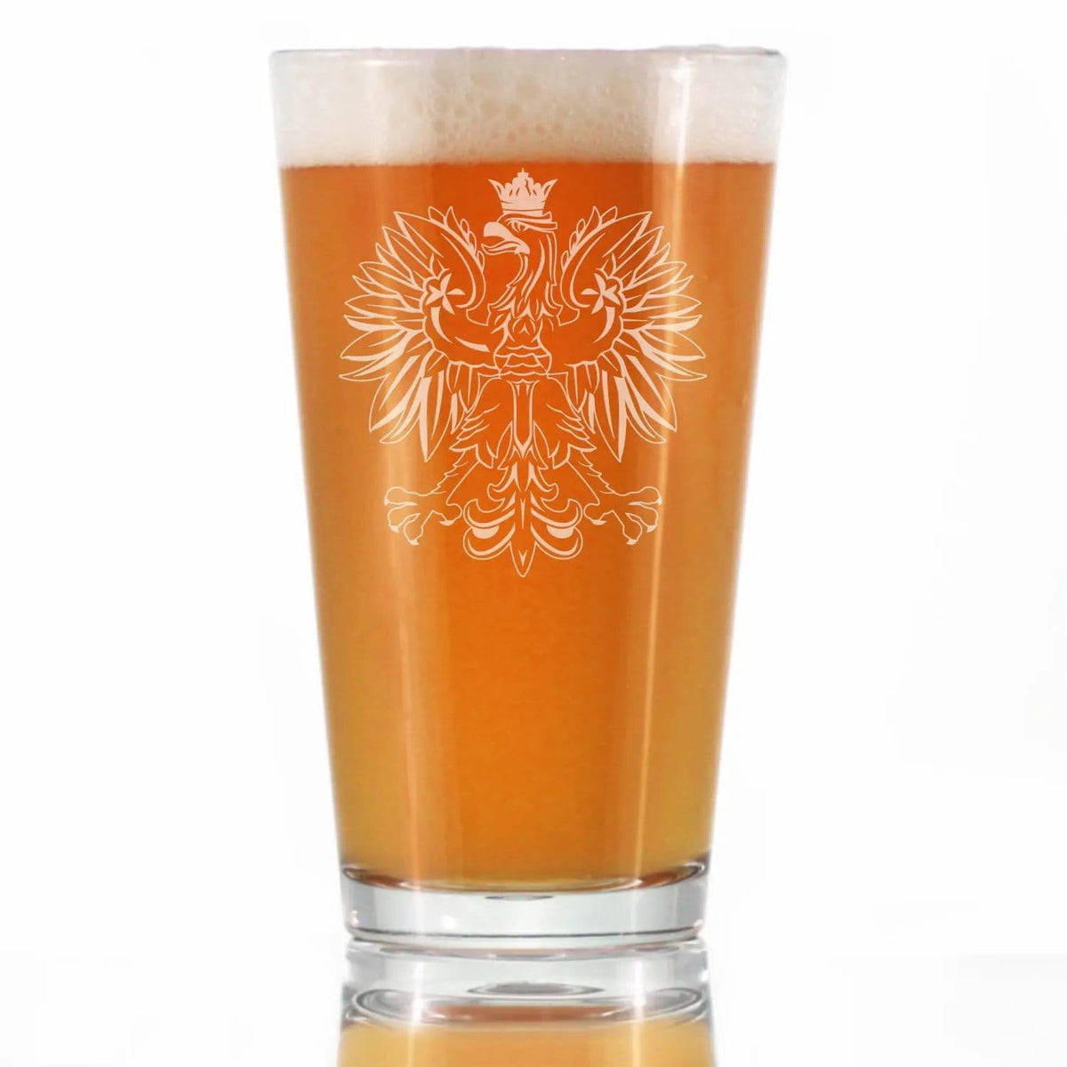Etched Pint Glass | 16 oz Beer Glass | Dishwasher Safe | Polish Eagle - Engraved