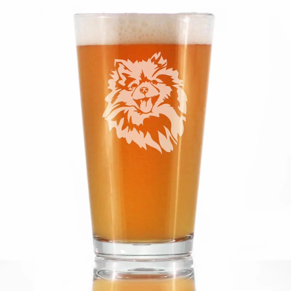 Etched Pint Glass | 16 oz Beer Glass | Dishwasher Safe | Pomeranian Face